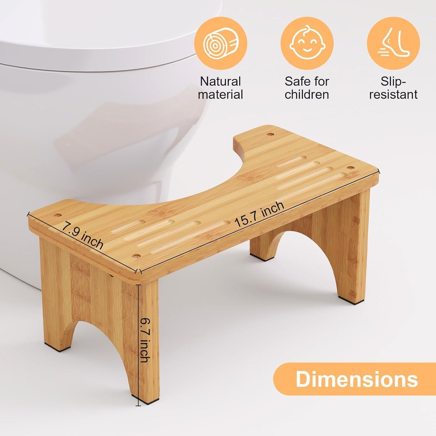 Foldable Bamboo Toilet Stool Squat Adult, Wooden Squatting Stool, 7 Inch Toilet Stool for Adults, Non‑Slip Wooden Poop Stool for Bathroom, Portable Foldable Toilet Foot Step, Suitable for All Ages