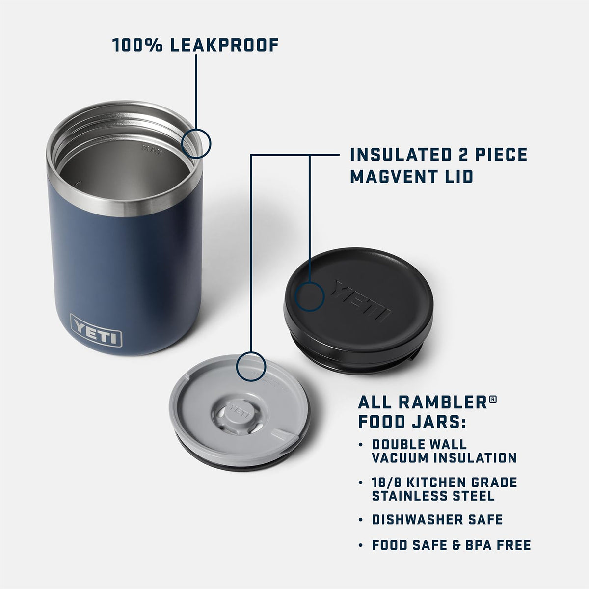 YETI Rambler 16 oz Food Jar, Vacuum Insulated, Stainless Steel, With Airtight Lid, Navy
