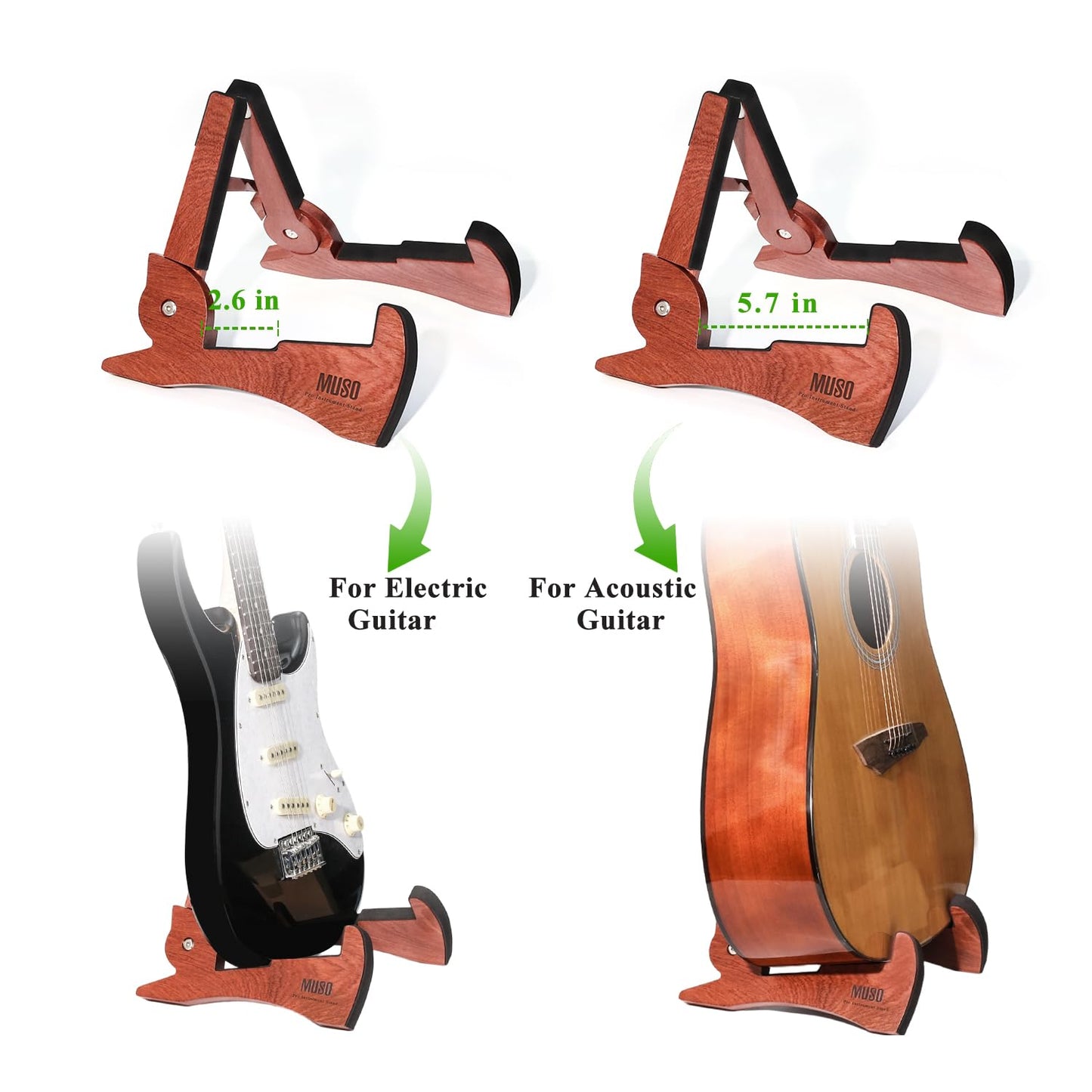 MUSO Folded Guitar Stand, Natural Wood, Rabbit-Shape, Lightweight and Portable, For Guitar, Bass,Ukulele, Banjo,Cello, Viola,Violin and Mandolin (Rose Wood)