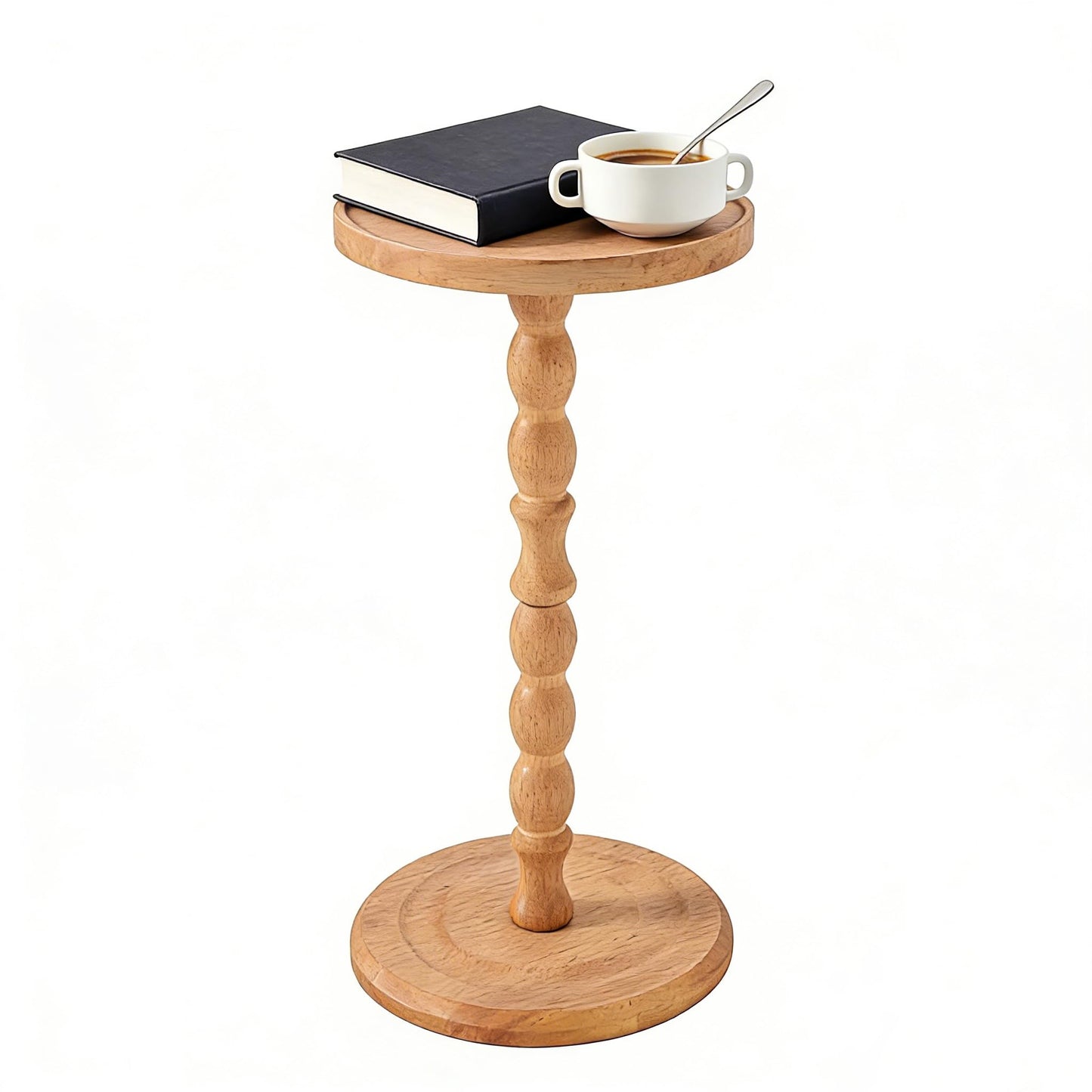 Round Side Table, Small Drink Table for Small Spaces, Modern Accent Nightstand with Solid Wood Leg for Living Room, Bedroom, Corners, and Office (Walnut)