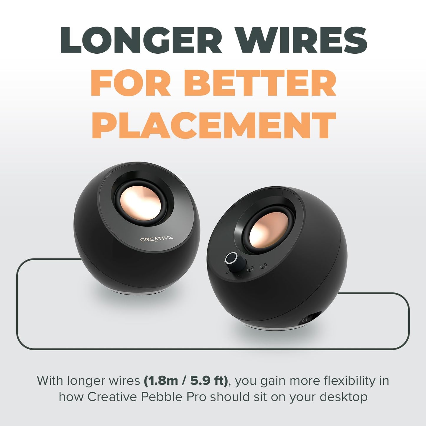 Creative Pebble Pro Minimalist 2.0 USB-C Computer Speakers with Bluetooth 5.3 and Customizable RGB Lighting, Clear Dialog and BassFlex Tech, USB Audio, Headset Port, for PC and Mac (Black)