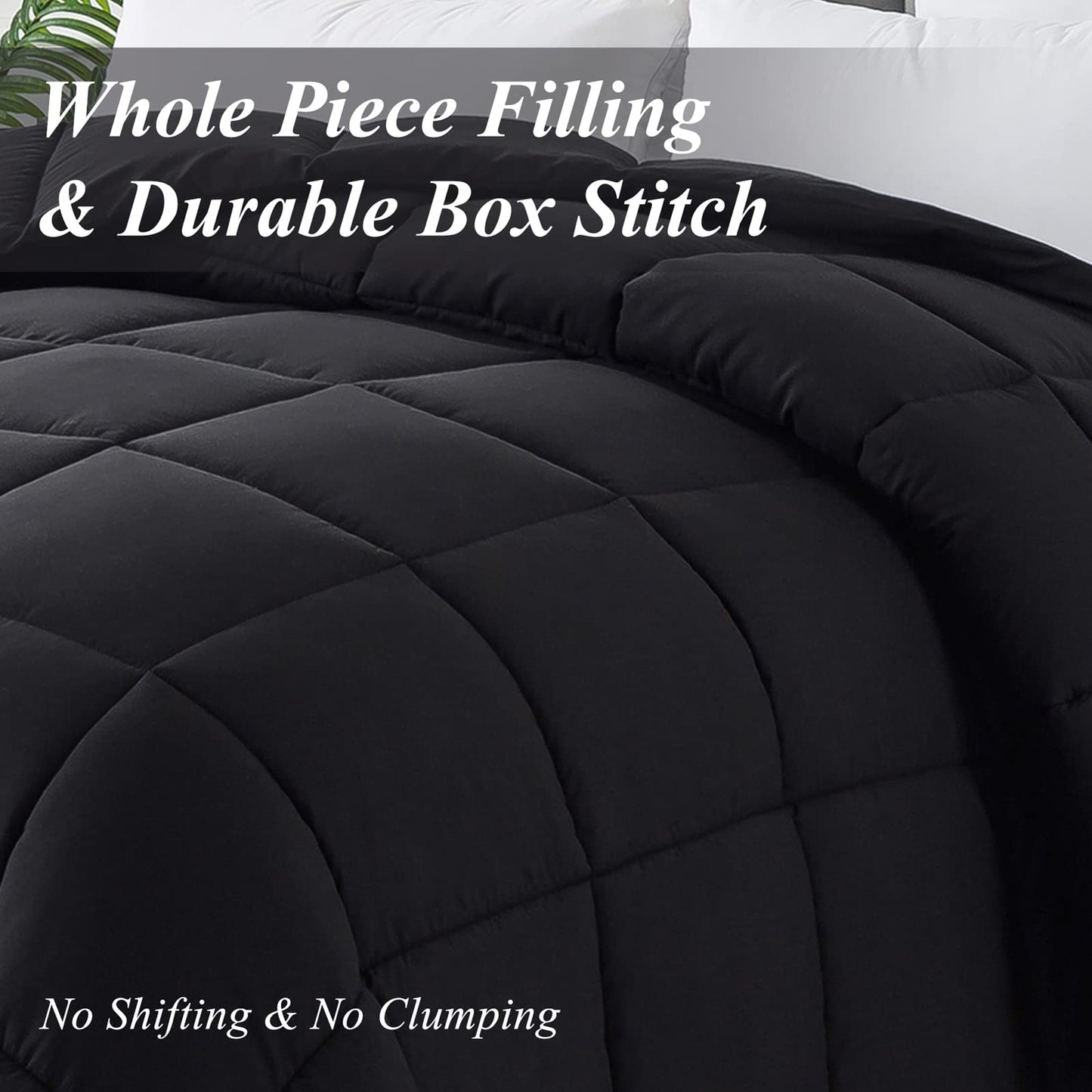 ELNIDO QUEEN All-Season Black Down Alternative Quilted Comforter- Corner Duvet Tabs-Machine Washable-Duvet Insert or Stand-Alone Lightweight Comforter-Queen Size(88×92 Inch)