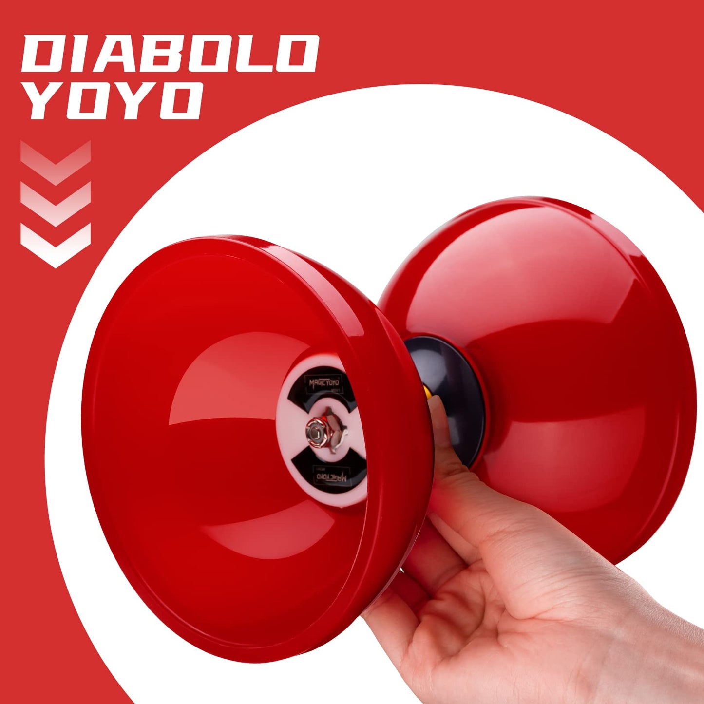 MAGICYOYO Diabolo Pro Triple Bearing, High Performance Red Chinese Yoyo Ball Toy Medium Size 5' with Extra 2 Pair Carbon Sticks + 1 Net Bag + 2 Diabolo Strings, Ideal Gift for Kids & Adults