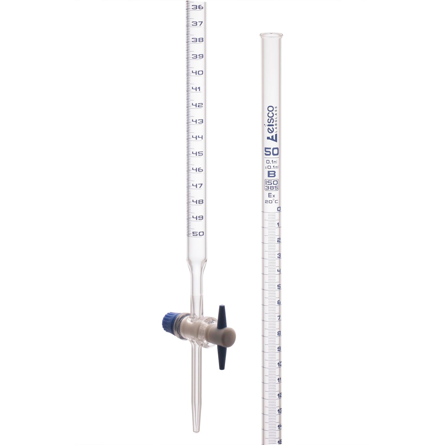 EISCO Glass Burette, with PTFE Stopcock, 50mL Capacity, 0.10mL Graduation Class 'B'