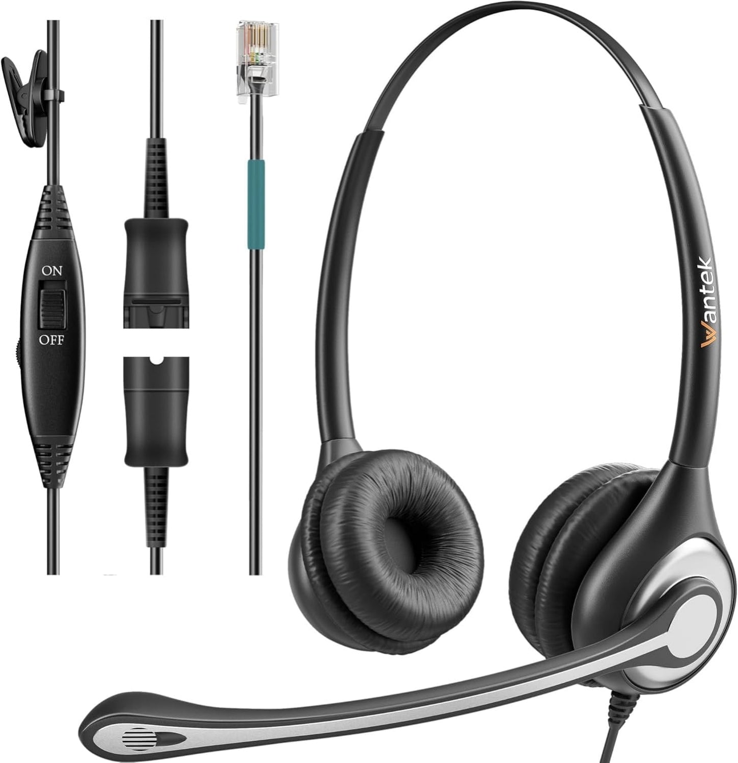 Wantek Corded Telephone Headset Dual w/Noise Canceling Mic + Quick Disconnect for ShoreTel Polycom Zultys NEC Aspire Dterm Nortel Norstar Meridian Siemens ROLM Packet8 Landline Deskphones(602QS2)