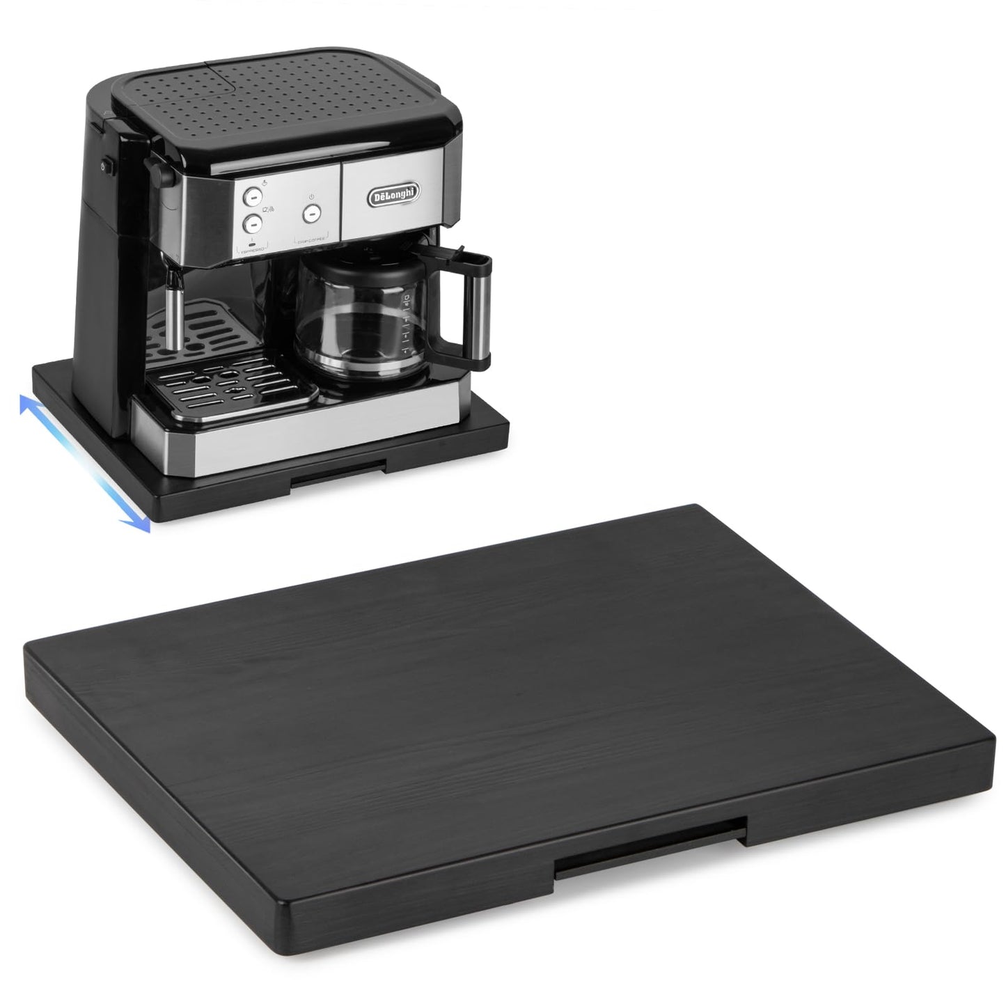ANBOXIT Appliance Sliding Tray for Coffee Maker, Wooden Small Appliance Slider for Counter, Countertop Kitchen Appliance Rolling Tray (Classic Black- Wide)