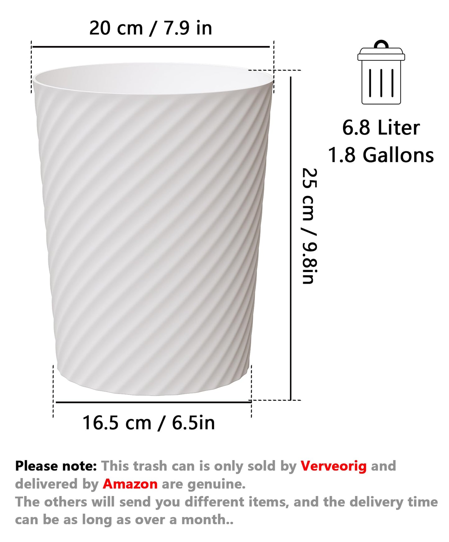 Bathroom Garbage Can 3 Pack 6.8L/1.8 Gallon Small Garbage Can, Round Plastic Trash Can, Slim Waste Basket for Bedroom, Bathroom, Kitchen, Living Room, Office, Car, RV, Fits Under Sink