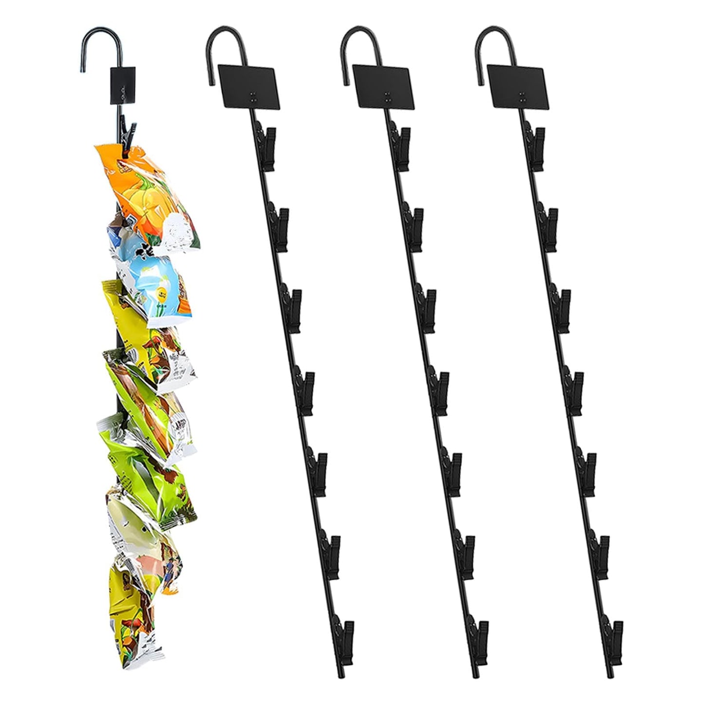 4PCS 16.5Inch Strips Hooks Chip Rack Display, Metal Portable Retail Organizer Storage Hanging Merchandise Strips, Chips Holder Display Strip for Candy Bars Retail Displaying (Spring)