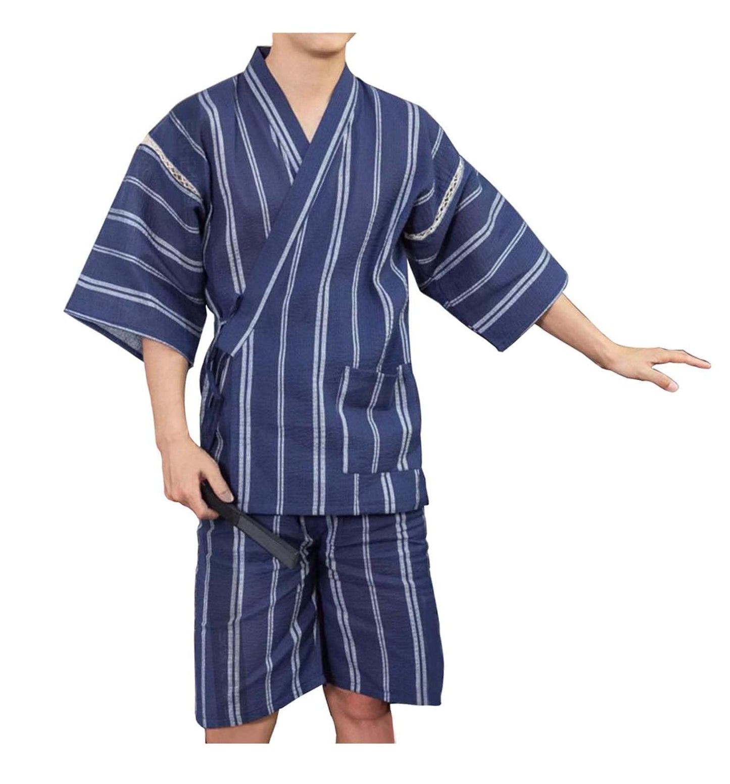ZEALMAX Men's Kimono Japanese Jinbei Shirt and Pant Cotton Linen Loungewear Lounge Set Spa Bathrobe, Style 3 Multicolor, Multicolor, One Size