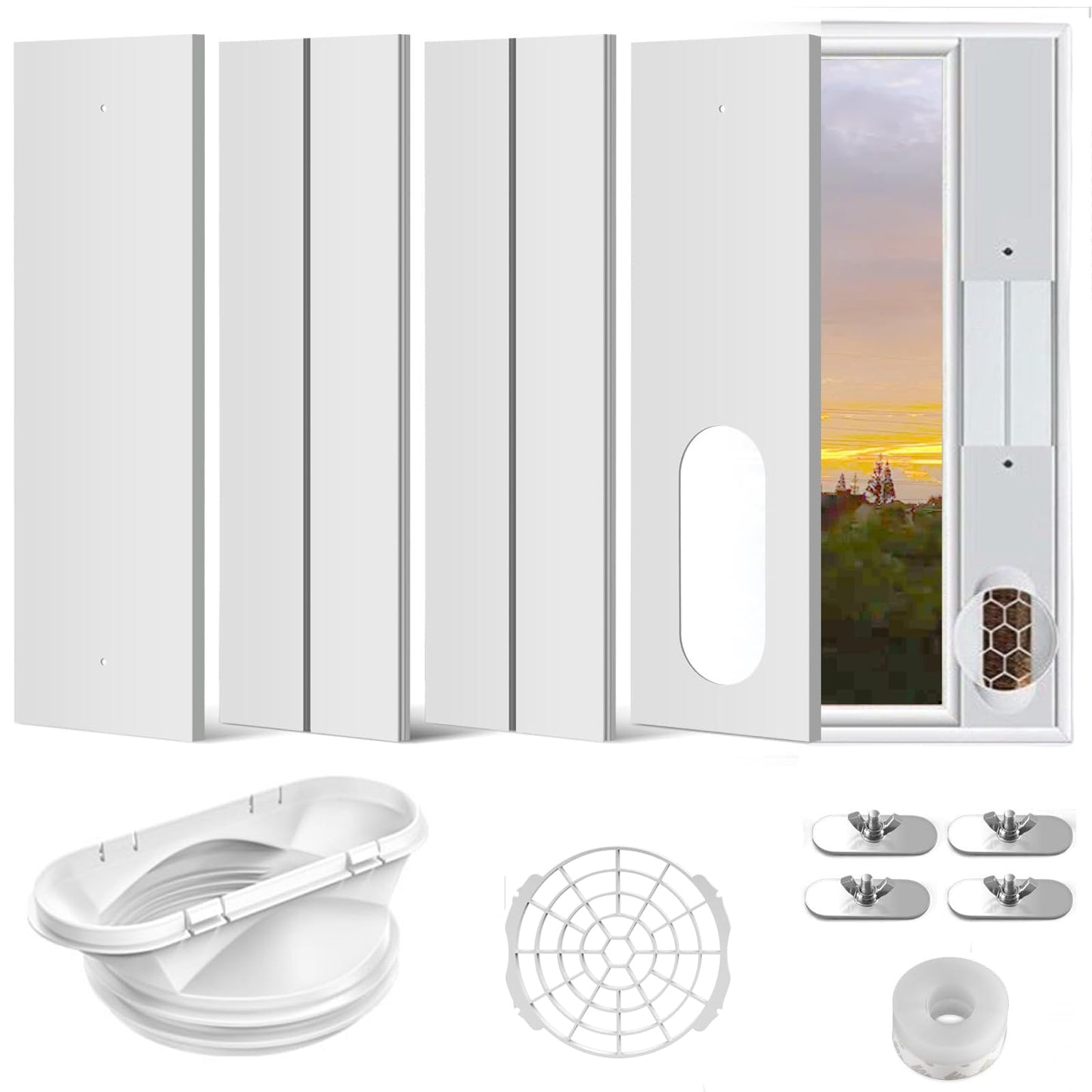 Ninyoon Air Conditioner Window Vent Kit Seal - for Exhaust Hose 13cm Anti-Clockwise/Clockwise and 15cm Anti-Clockwise, for 43-140cm Vertical and Horizontal Window, AC Vent Tube Hose Adapter Accessory