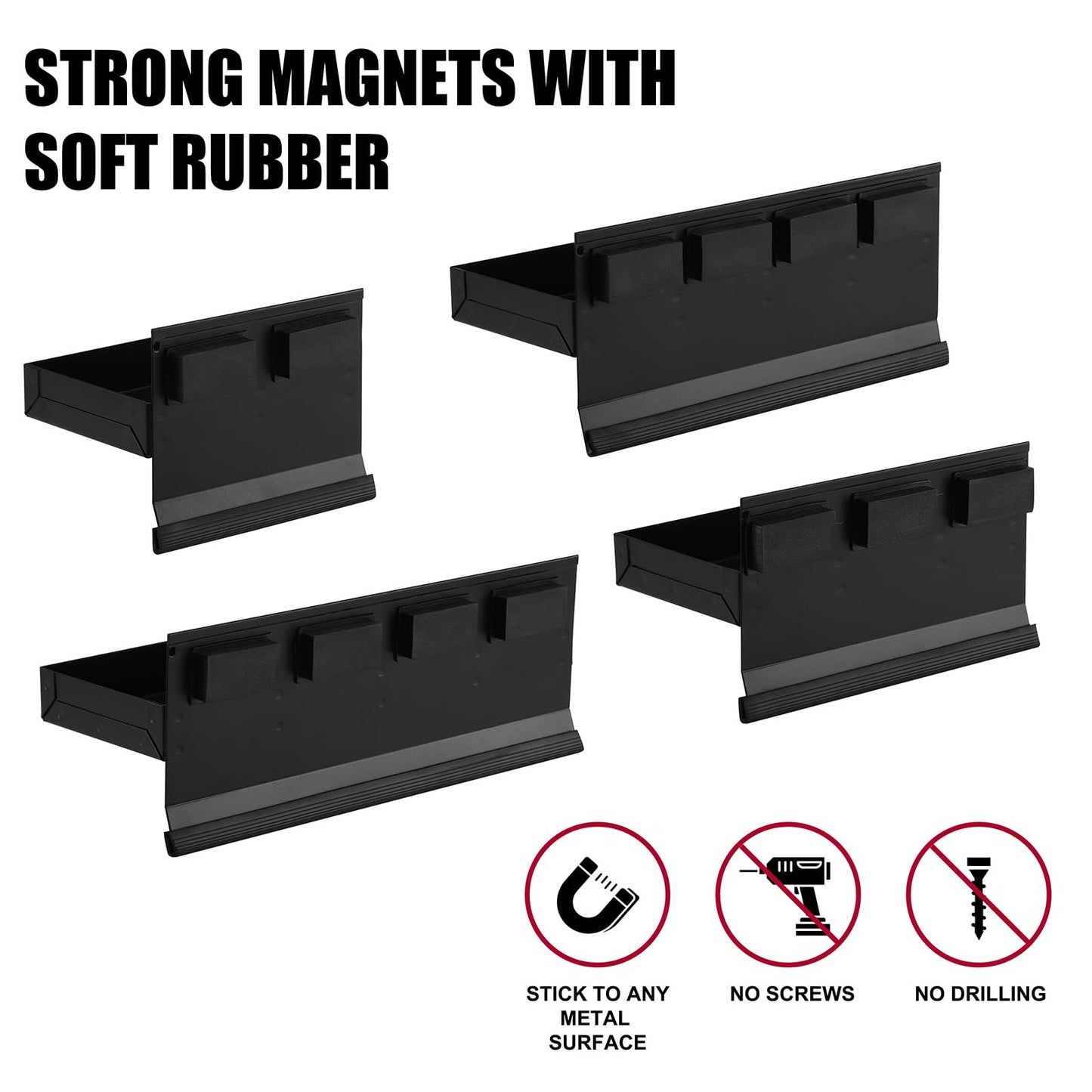 Mayouko 4PCS Magnetic Tool Parts Tray Shelf Set, Magnetic Storage for Toolbox, Tool Box Accessories for Van Workshop, Garage, Toolbox, Chest, 6",8",10",12" Tray
