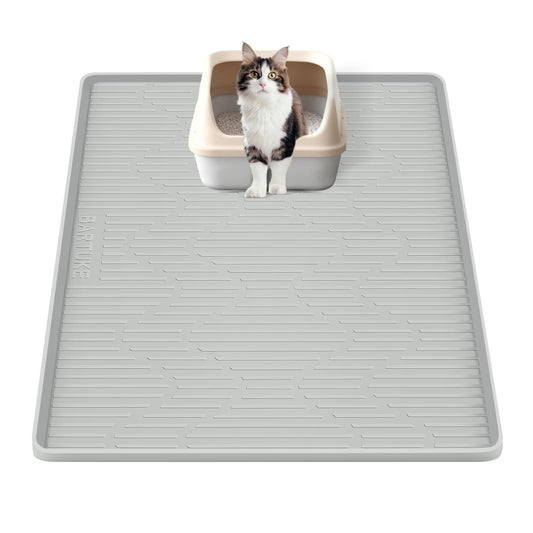 Bartuke Silicone Cat Litter Mat, 24" x 24" Large Cat Litter Box Mat Litter Trapping Mat for Scatter Control, Waterproof, Soft on Kitty Paws, Clean Floor (Grey)