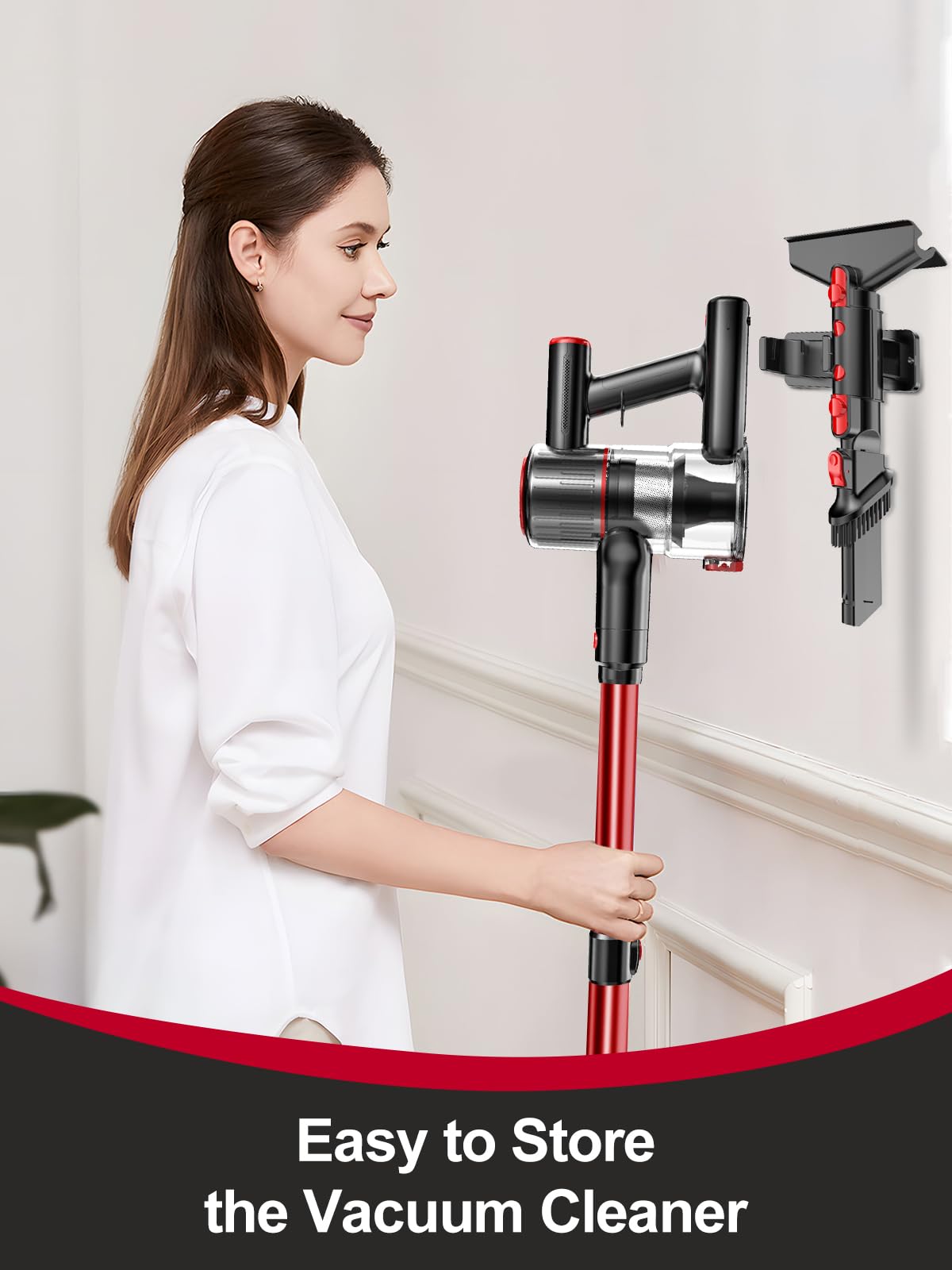 Cordless Vacuum Cleaner, 40KPA Powerful Stick Vacuum 8 in 1 Lightweight Vacuum Cleaners for Home, LED Display, 3 Suction Modes, 45Mins Detachable Battery Vacuum for Hard Floor Carpet Pet Hair (Red)