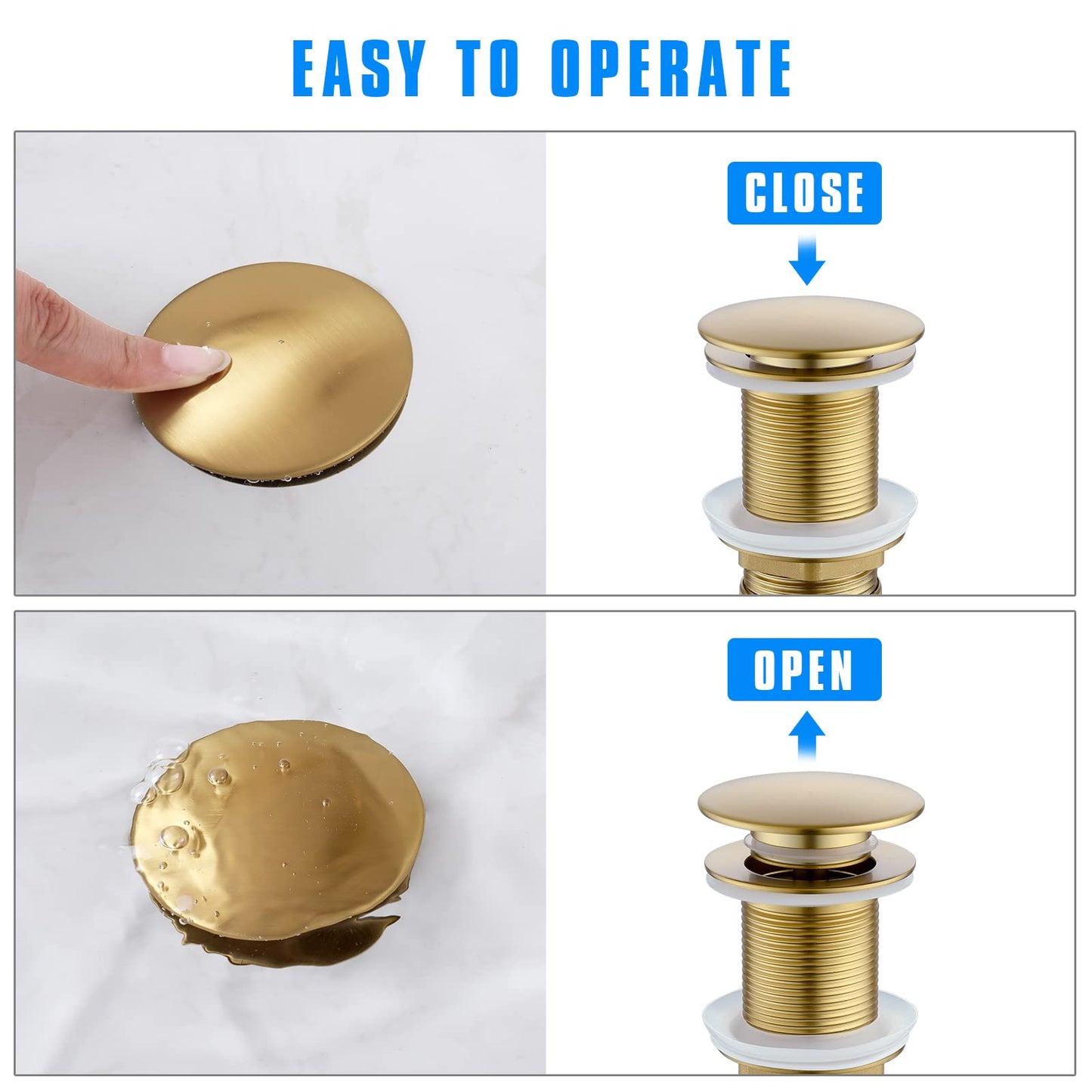 JONKEAN Bathroom Pop Up Drain Without Overflow,Bathroom Sink Drain with Detachable Strainer Basket, Built-in Anti-Clogging Strainer,Vessel Sink Pop Up Stopper Hair Catcher(Brushed Gold)
