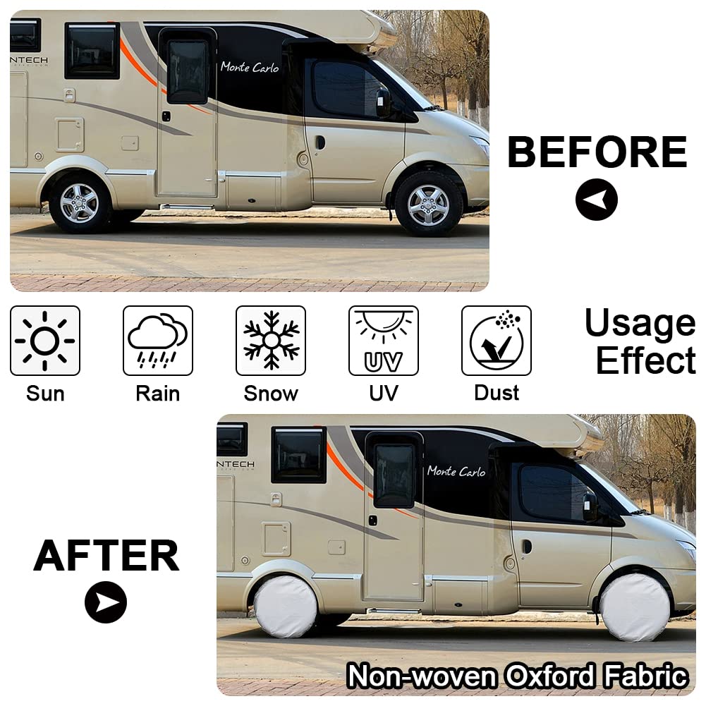 WinPower RV Tire Covers Set of 4, Oxford Waterproof Dust Sun Protector Wheel Cover Universal for Motorhome Trailer Camper Truck SUV, Fit Tire Diameter 26-28.75 Inch