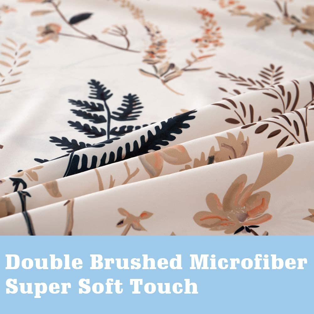 JSD Blush Pink Floral Print Sheet Set Queen 6 Piece, Soft Botanical Ferns Pattern Microfiber Sheets Deep Pocket
