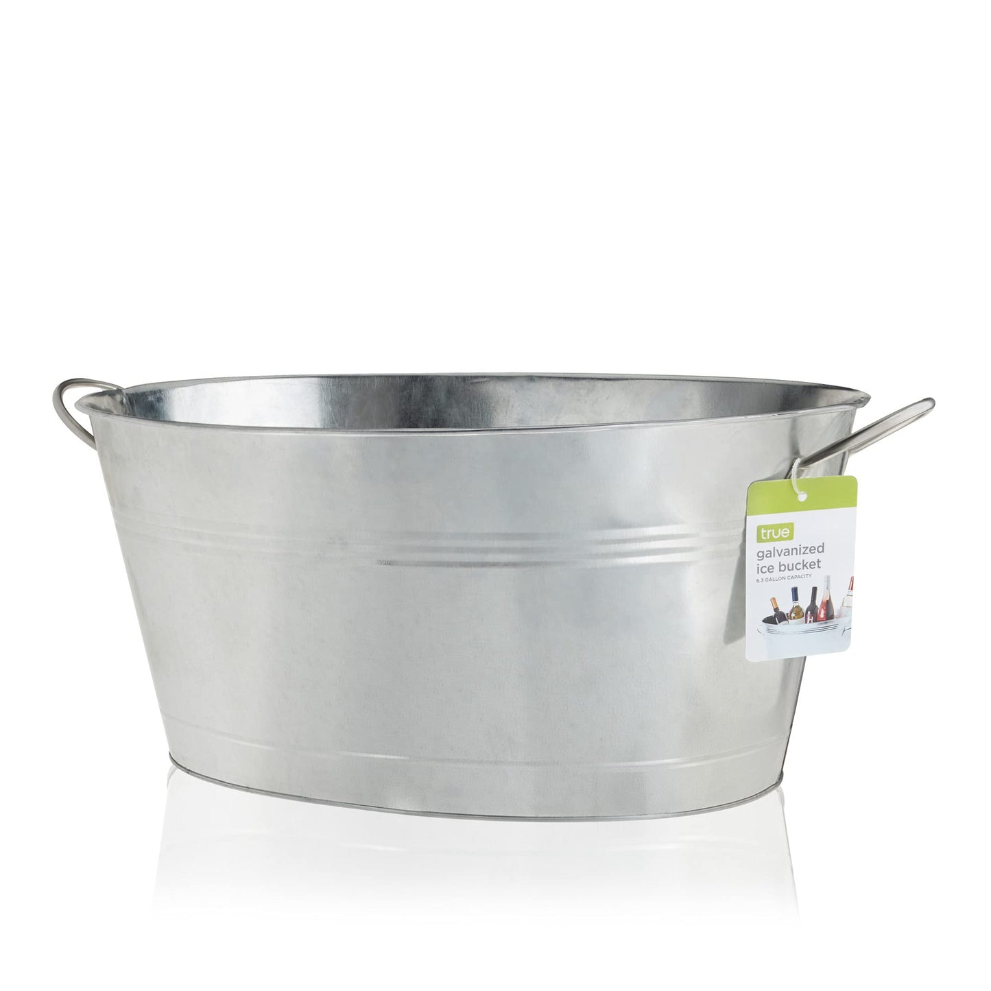 True Classic Oval Ice Bucket, Galvanized Metal Drink Cooler Beverage Tub, Chill Wine & Beer, 6.3 for Home Parties Gallons, 22.75" x 9.25" ,Silver, 6.3 gallons