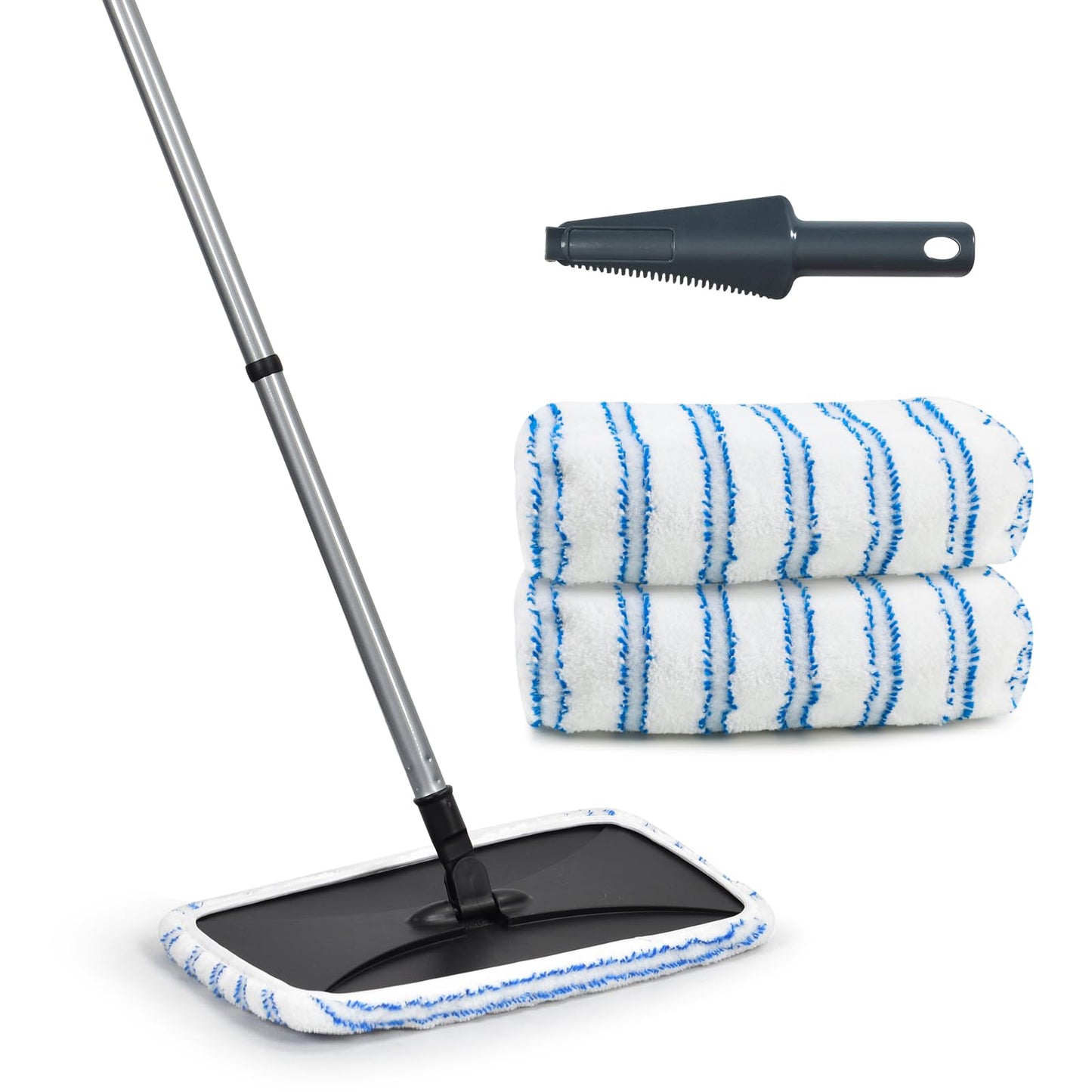 MATTHEW CLEANING PRODUCTS Large Surface Flat Mop, 15x8 Inches, 3Pack Microfiber Wet Mop Refills, Reusable & Washable, Compatible with Hardwood Floor & More, Includes 1 Cleaning Scraper