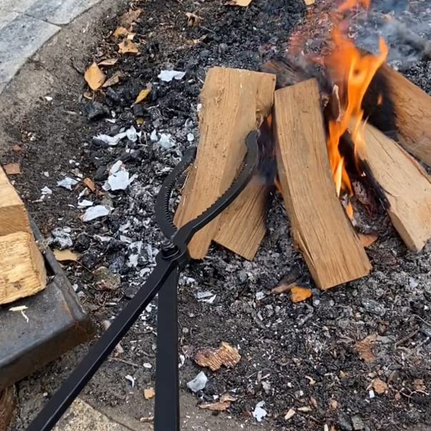 CKLT Heavy Duty Fire Tongs Set, 28 inch Fire Poker and Log Grabber Set for Fireplace and Camping Fire Pit Use, Portable Rustproof Safely Firewood Tools