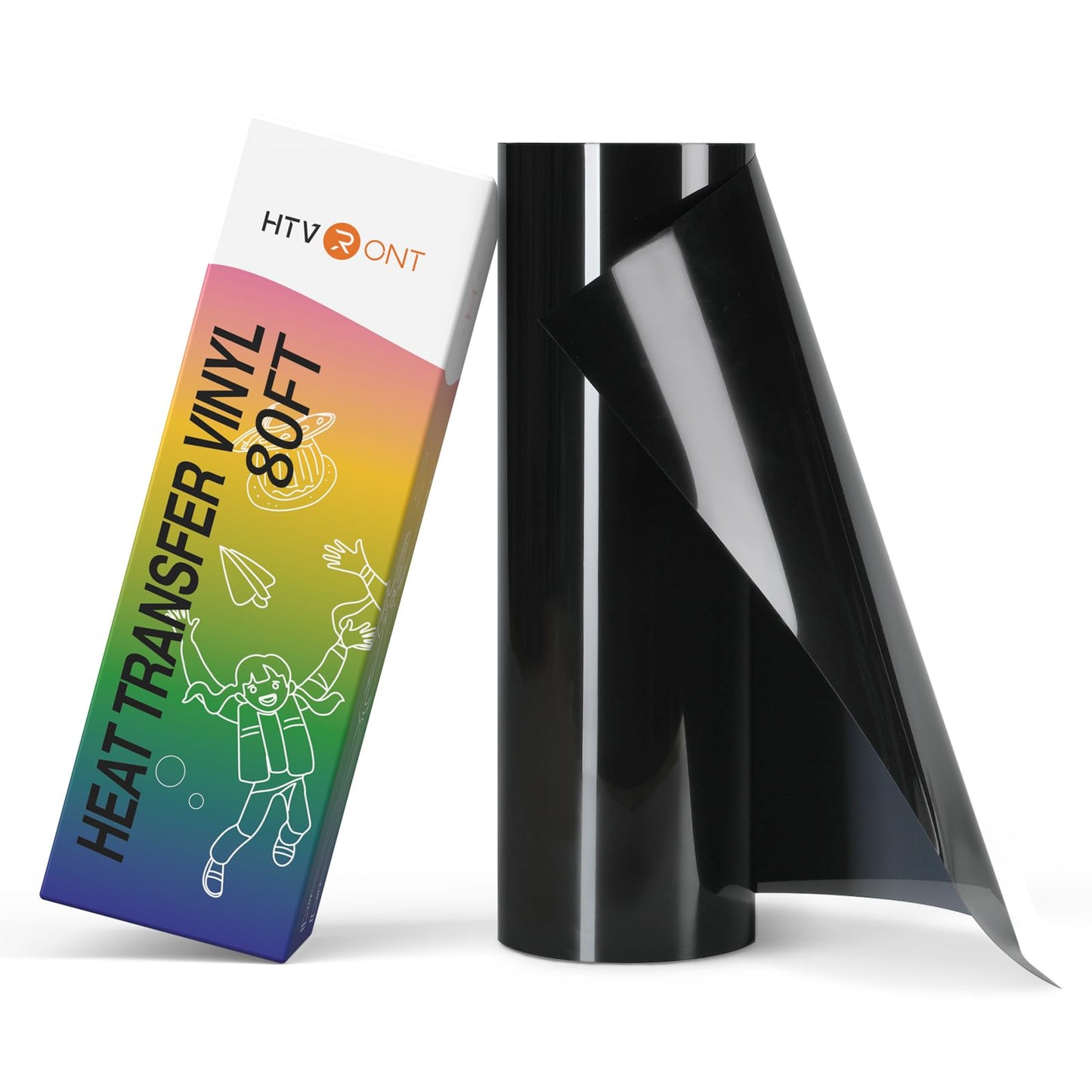 HTVRONT Heat Tranfer Vinyl Roll - 12” x 80ft Black HTV for T Shirts, Black Iron on Vinyl Compatible with Cricut Cutting Machine - Easy to Use for Personalized Gifts