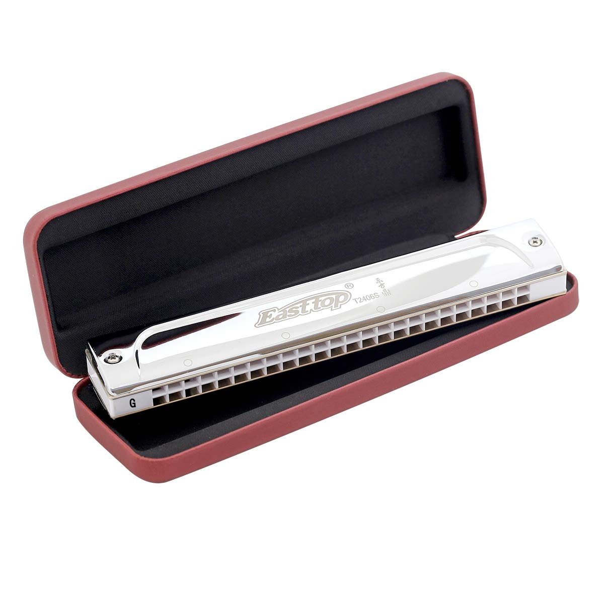 East top 24 Hole Tremolo Harmonica Key of G, Professional Harmonica G Tremolo Harmonica G 24 Hole Armonica Musical Instrument Mouth organ for Professional Player, Beginner, Students, Gift