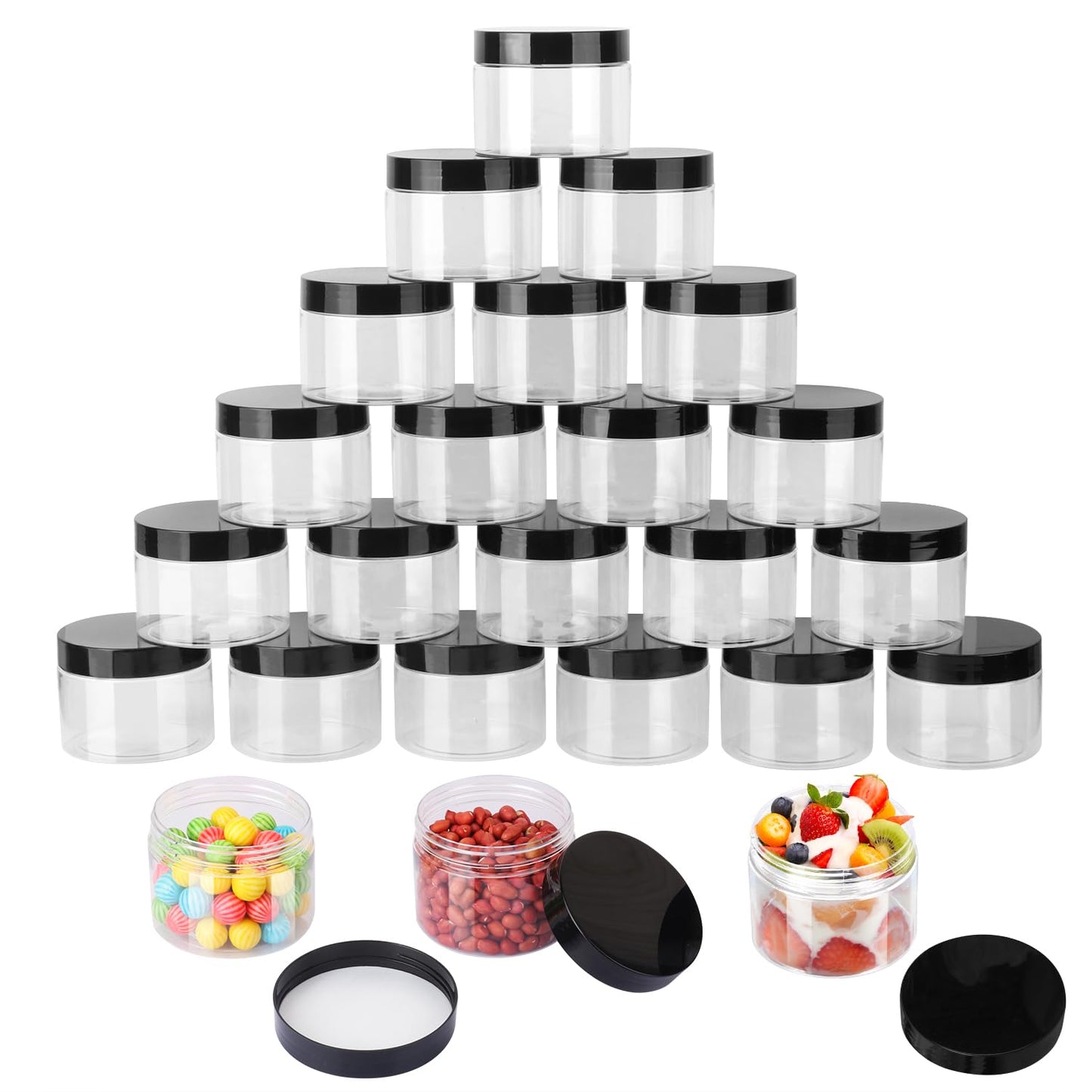36 Packs 10 OZ Transparent Plastic Jars with black Lids, Body Butter Containers, Cosmetic Containers jars for Kitchen Ingredients, beads, sequins, Lotion, Cream, DIY Crafts and More by KUKLIPJIM.