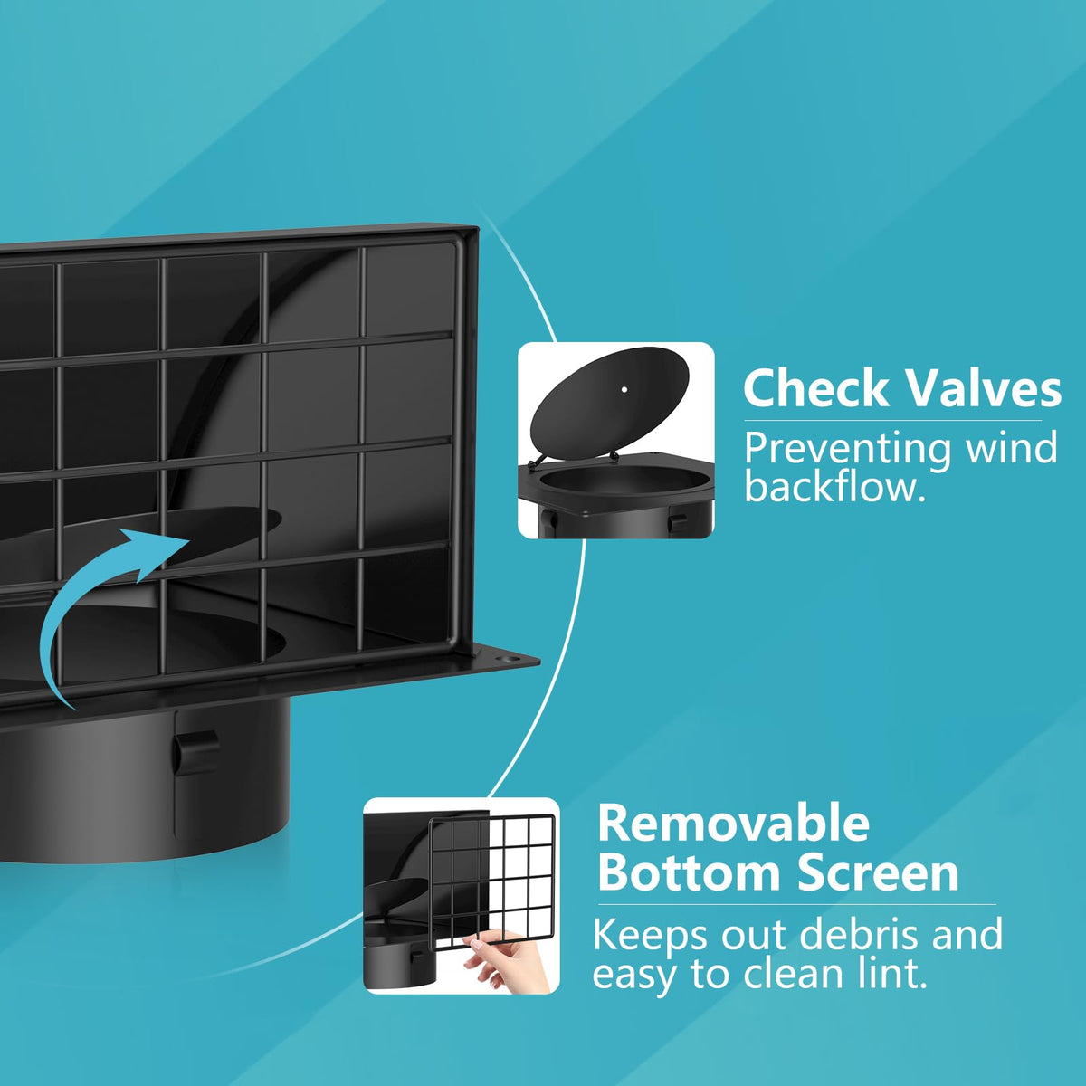 4 Inch Dryer Vent Cover Outside, HG Power Metal Wall Vent Cover with Removable Screen & Cushioned Non-Return Flap, Air Vent for House, Range Hood, AC, Opening Diameter: 3.81" Black