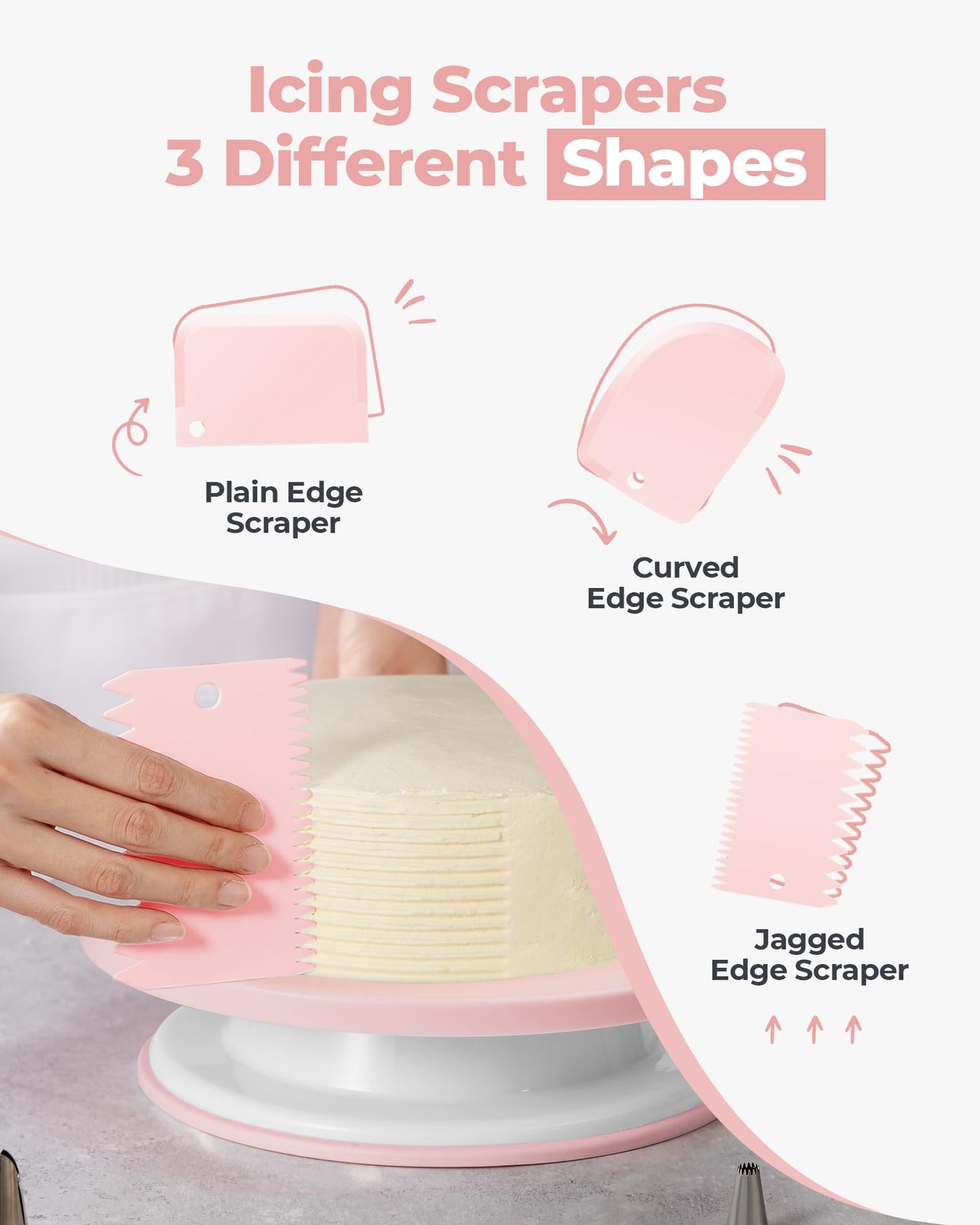 Kootek 158 Pcs Cake Decorating Kit with Cake Turntable, 64 Piping Tips, 50+2 Pastry Bags, Frosting Spatulas, Leveler, Scrapers, Fondant Molds, and More Baking Supplies Decorating Tools
