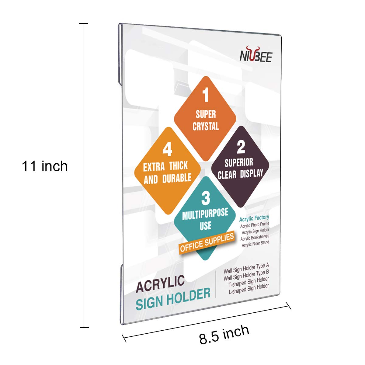 NIUBEE 8.5x11 inch Wall Mount Acrylic Sign Holder with Adhesive For Office, Home, Store, Restaurant-No Drilling (6 Pack)