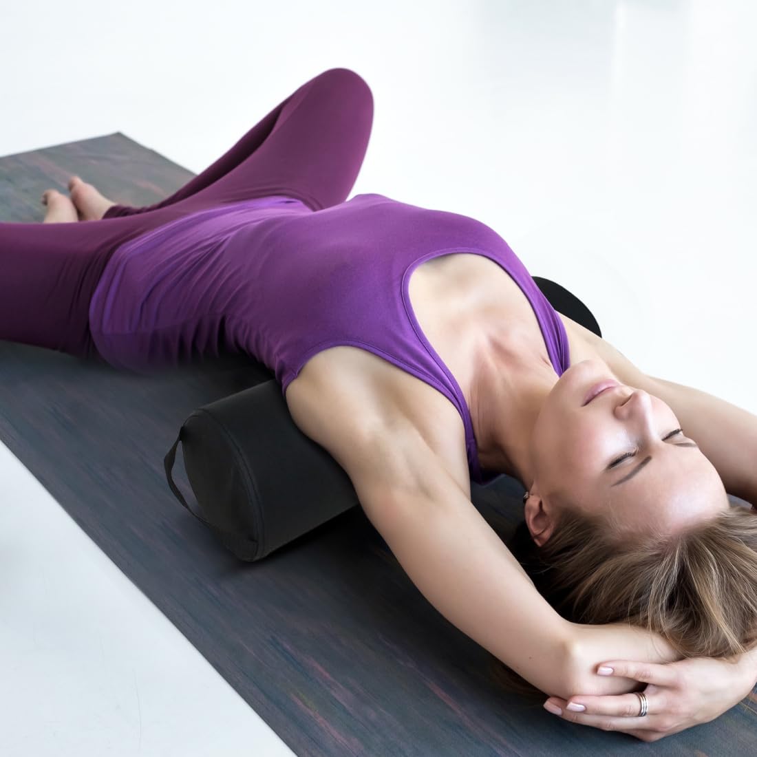 ForPro Full Round Bolster, Black, Oil and stain-resistant, for Massage and Yoga, 6” R x 26” L