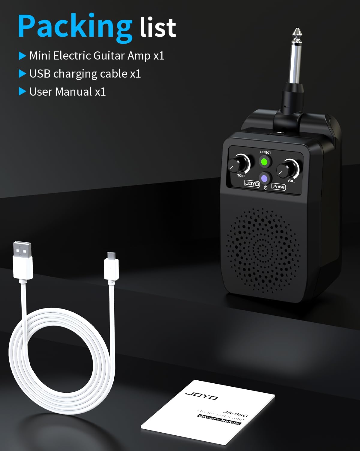 JOYO Mini Electric Guitar Amp 5W Rechargeable Guitar Amplifier Portable Bluetooth Practice Amp with 4 Effects, Black (JA-05G)