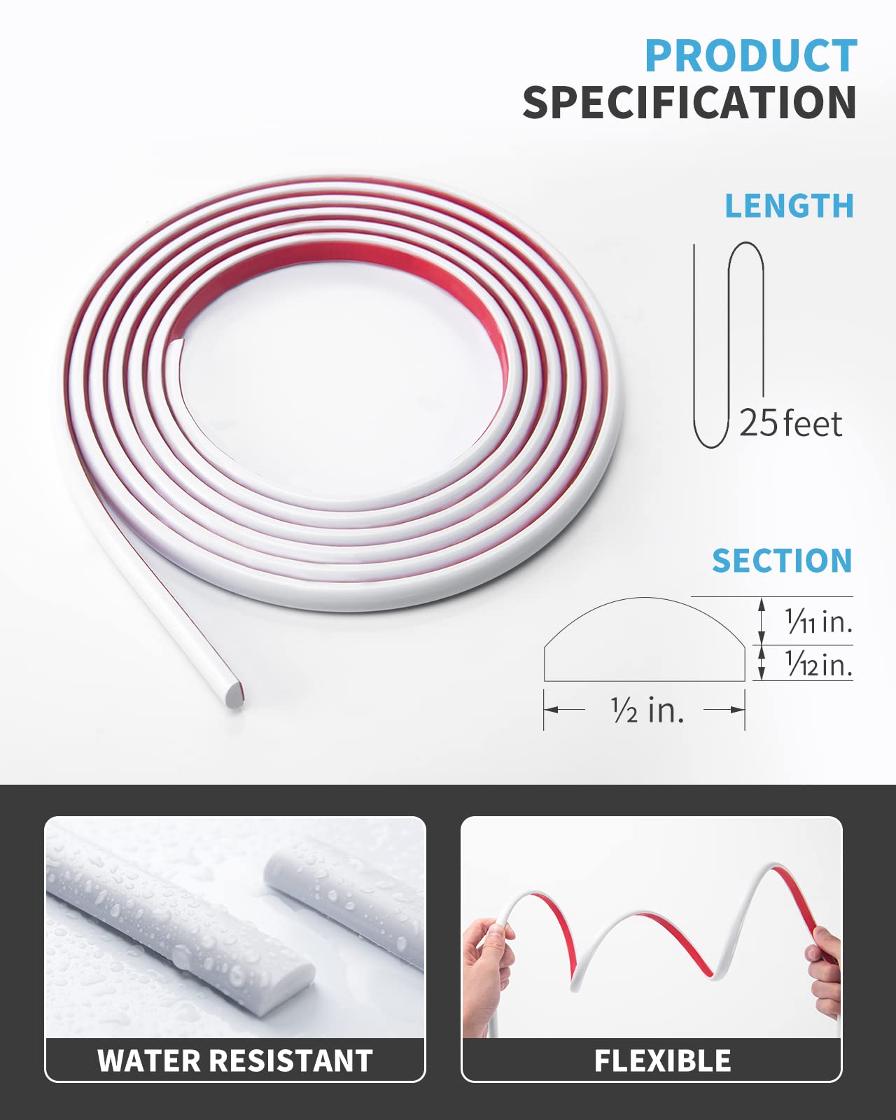 Art3d 25 Ft Peel and Stick Trim for Backsplash Tile Edge, Self-Adhesive Liner for Corner Decor in White