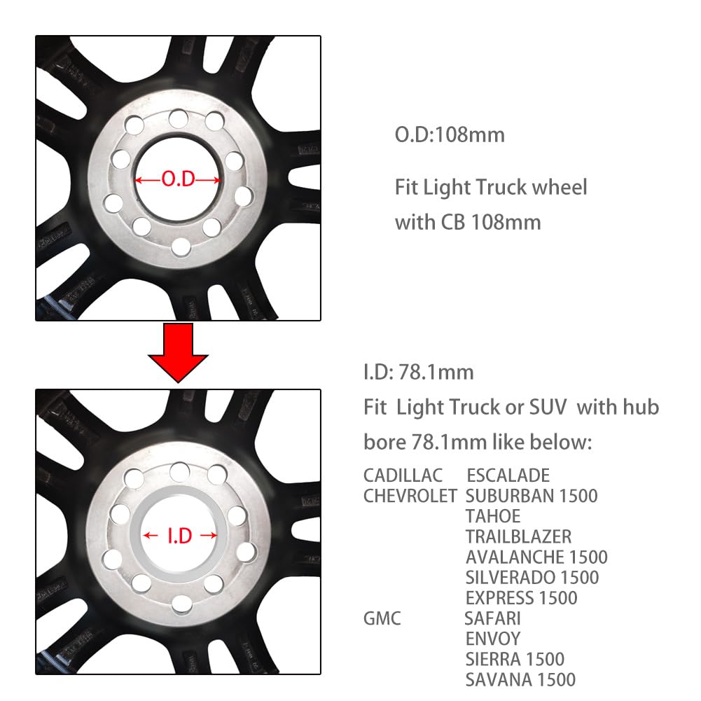 WHEEL CONNECT Hub Centric Rings, 108 to 78.1, Set of 4, Aluminium Alloy Hubrings, O.D:108mm I.D 78.1mm. A