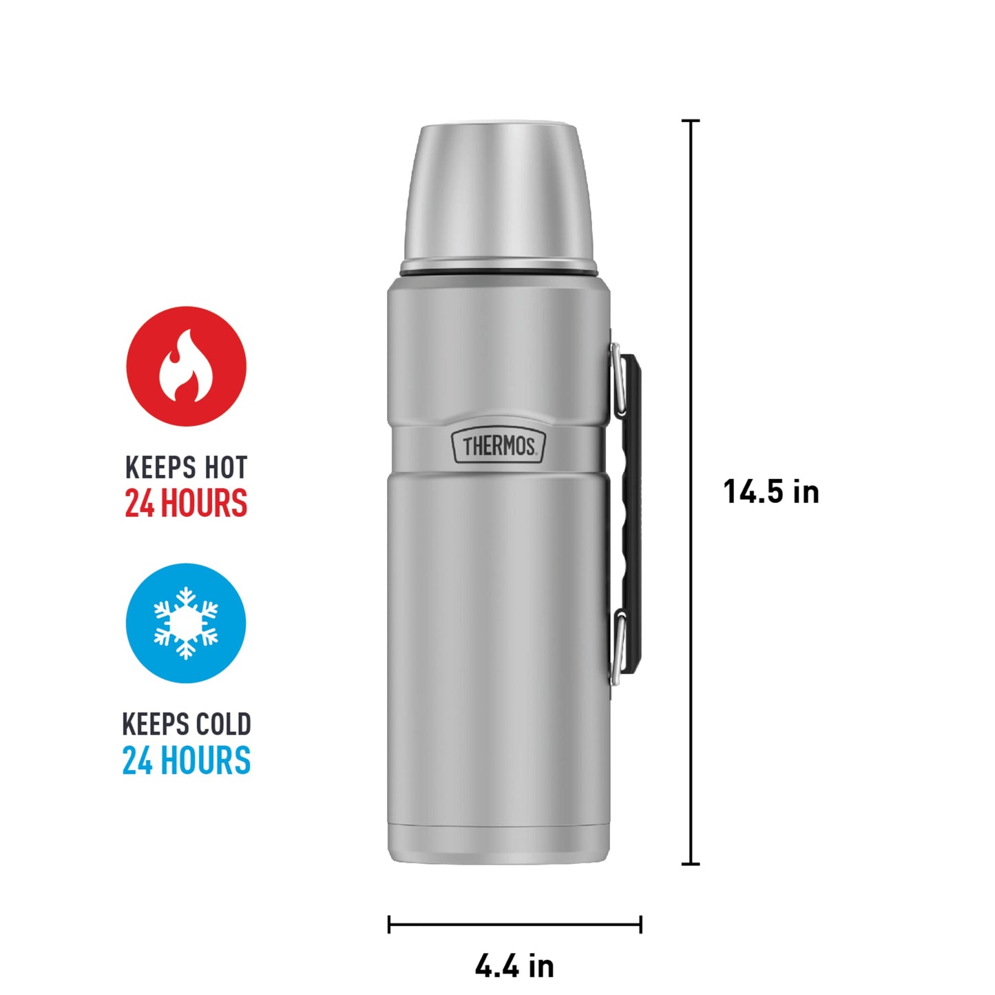 THERMOS Stainless King Vacuum Insulated Beverage Bottle, 2.0L, Matte Steel