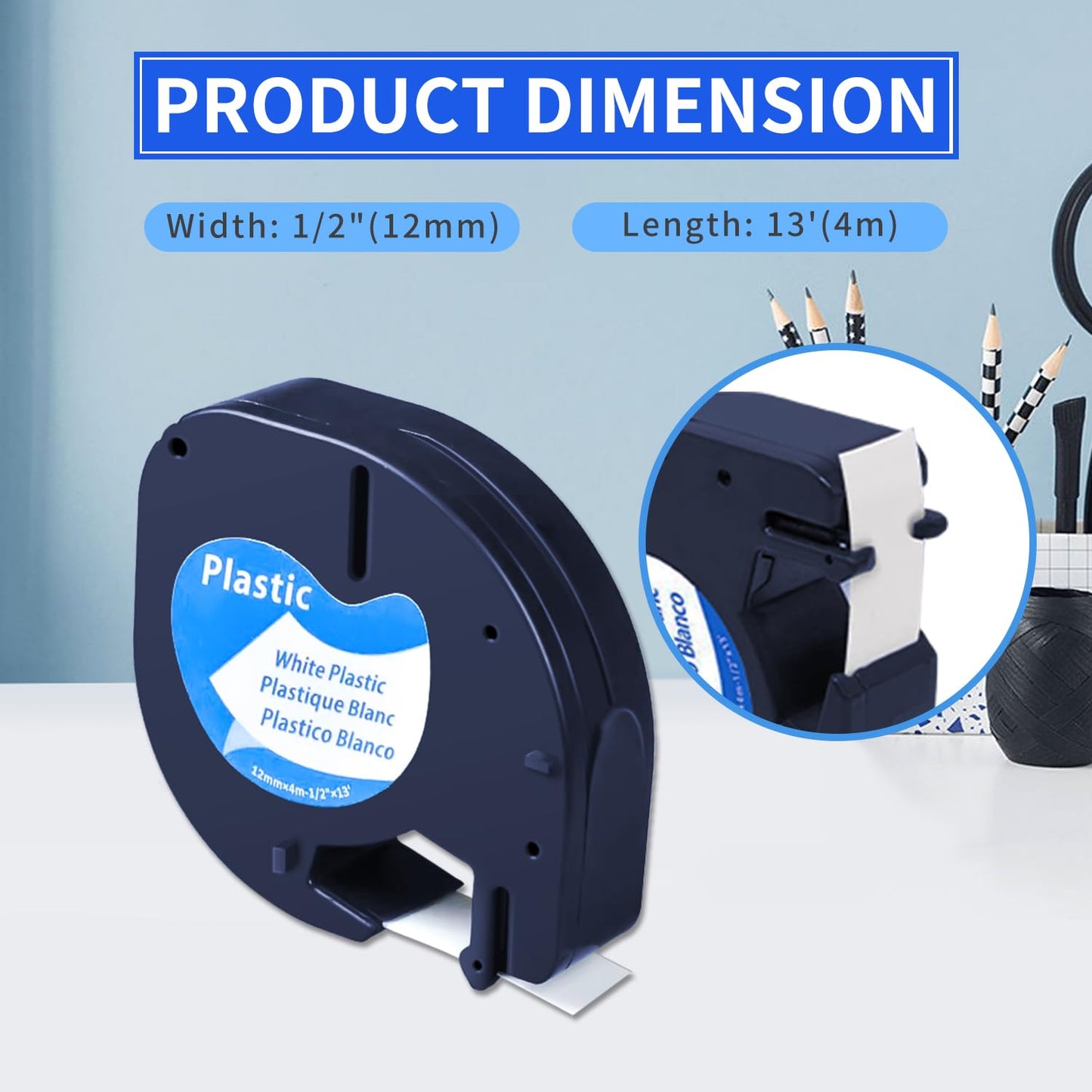 AYMSous Black on White Plastic Tape Label Maker Compatible for Dymo LetraTag Refill 91331, 12mm x 4m (1/2'' x 13') for Dymo Letra Tag Label Maker LT-100H LT-100T LT-110T QX50 (10-Pack)
