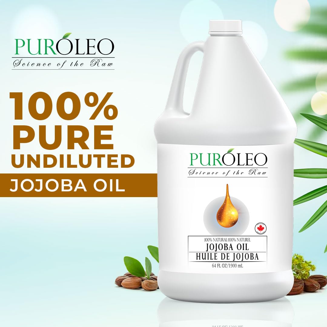 PUROLEO Jojoba Oil 64 Fl Oz/1900 ML (Packed In Canada) 100% Pure and Natural for Hair Oil, beard oil , Cuticle Oil, baby oil & Face Oil | |Personal Beauty Pack Easy to carry | Premium Leakproof unbreakable Packaging