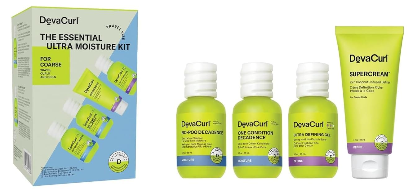 DevaCurl The Essential Ultra Rich Moisture Kit, Includes No-Poo Decadence, One Condition Decadance, SuperCream, Ultra Defining Gel