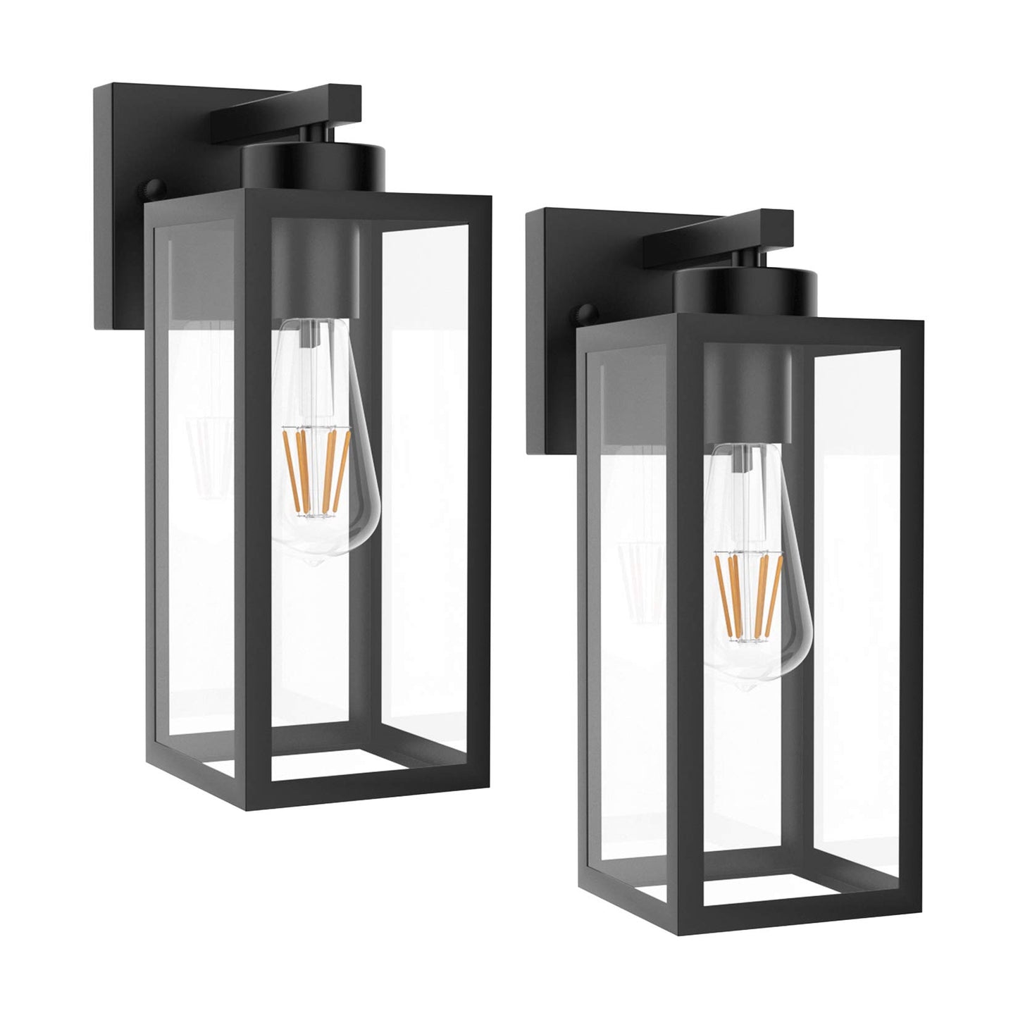 Tipace Outdoor Wall Lantern 2 Pack Black Exterior Wall Sconce with Clear Glass Shade Wall Mount Lights for Entryway,Porch,Doorway