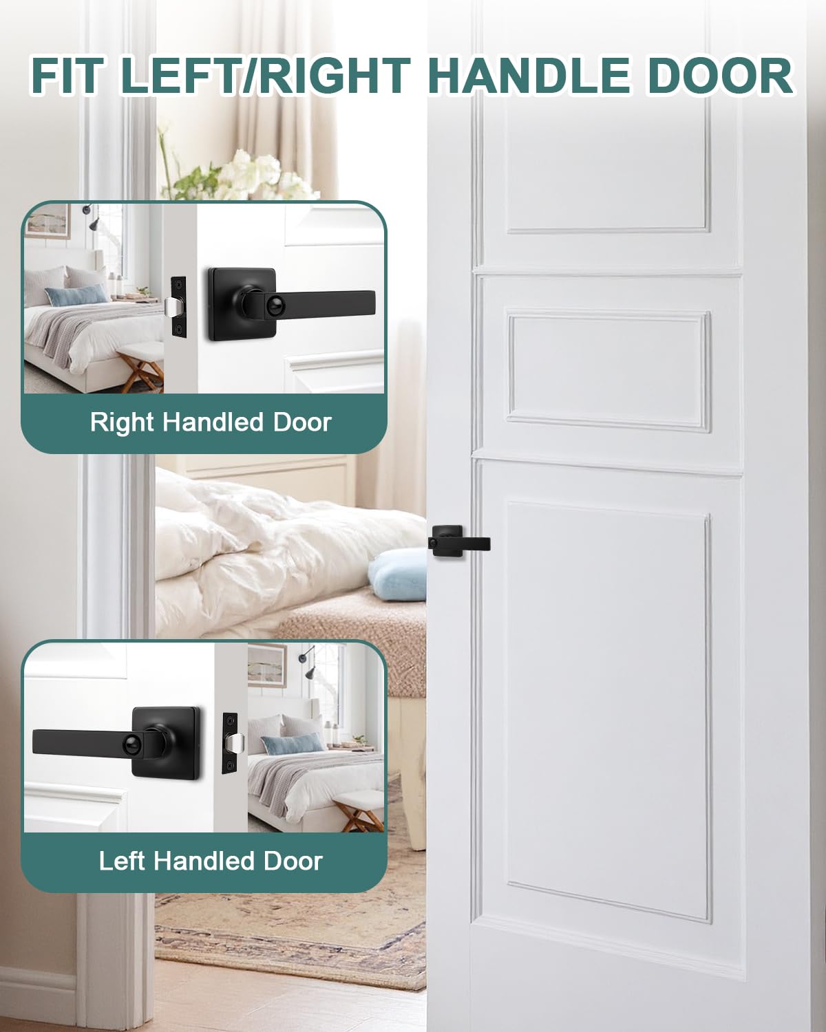 GOBEKOR 2 Pack Privacy Door Lock for Bedroom,Square Matte Black Door Levers with Lock (Thumb Turn,No Key),Interior Door Handles Black,Reversible for Right or Left Side