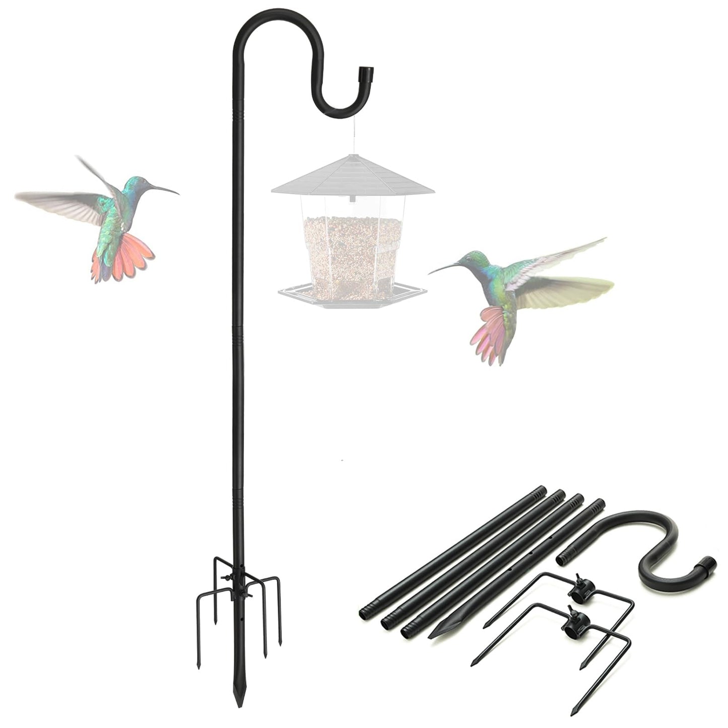 Bird Feeder Pole, 94" Shepherds Hooks for Outdoor, 4/5” Thick Hummingbird Feeders Stand Heavy Duty, Hanging Plant Hanger Stake with 5-Prong Base, Metal Shepard Stick for Outside Garden Yard Wedding