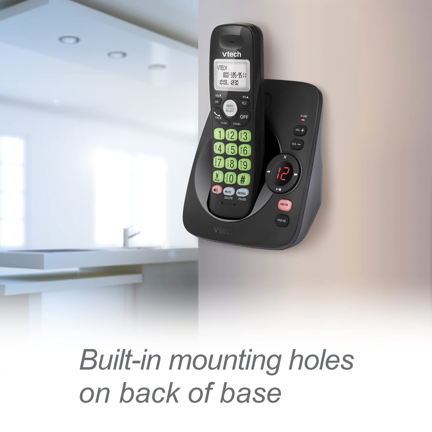 VTech VG104-11 DECT 6.0 Cordless Phone for Home with Answering Machine, Blue-White Backlit Display, Backlit Buttons, Full Duplex Speakerphone, Caller ID/Call Waiting, Reliable 1000 ft Range (Black)