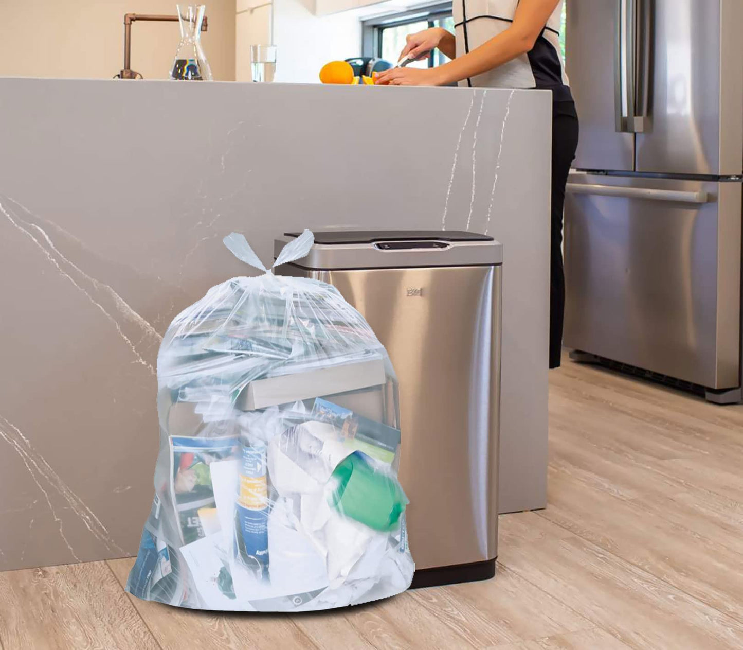 Spartano Clear Garbage Bags 35 x 47 Inch (200 Count), Strong Kitchen Garbage Bag for Waste Bin, Multipurpose Trash Bags for Home & Office