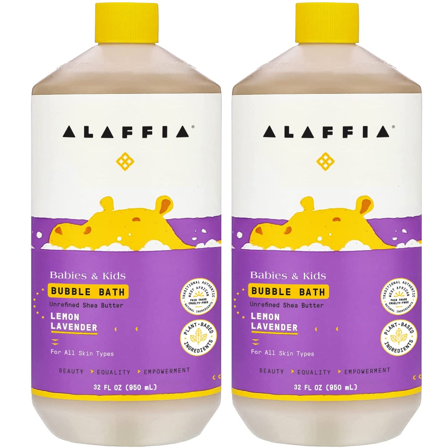 Alaffia Babies and Kids Bubble Bath, Gentle Baby Essentials for Delicate Skin, Cleansing & Calming Bubbles, Plant Based Formula, Vegan, Lemon Lavender (2 Pack - 32 Fl Oz Ea)