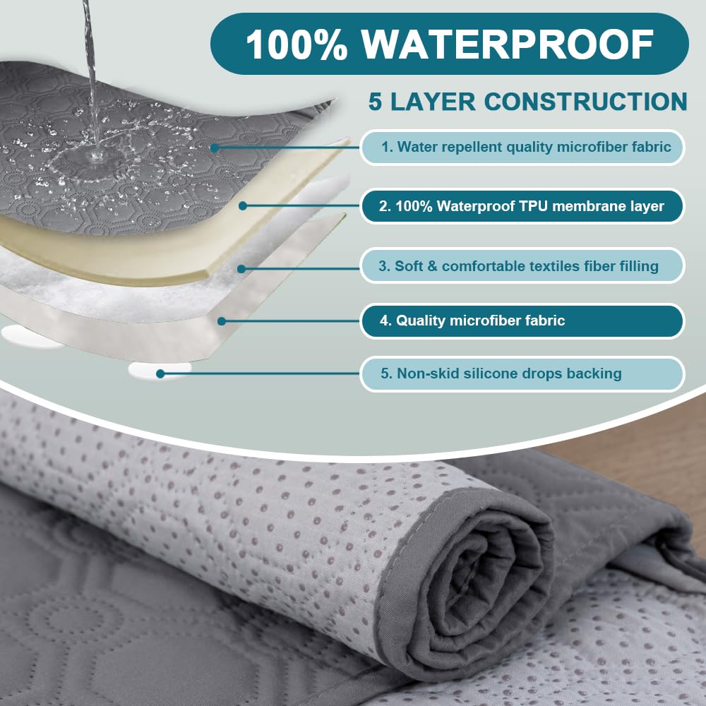 Turquoize 100% Waterproof Sofa Cover 3 Seater Triple Non-Slip Couch Cover Sofa 3 Seater Pet Friendly Sofa Slipcover Furniture Protector for Pets, Dogs, Kids (Large 68", Grey)