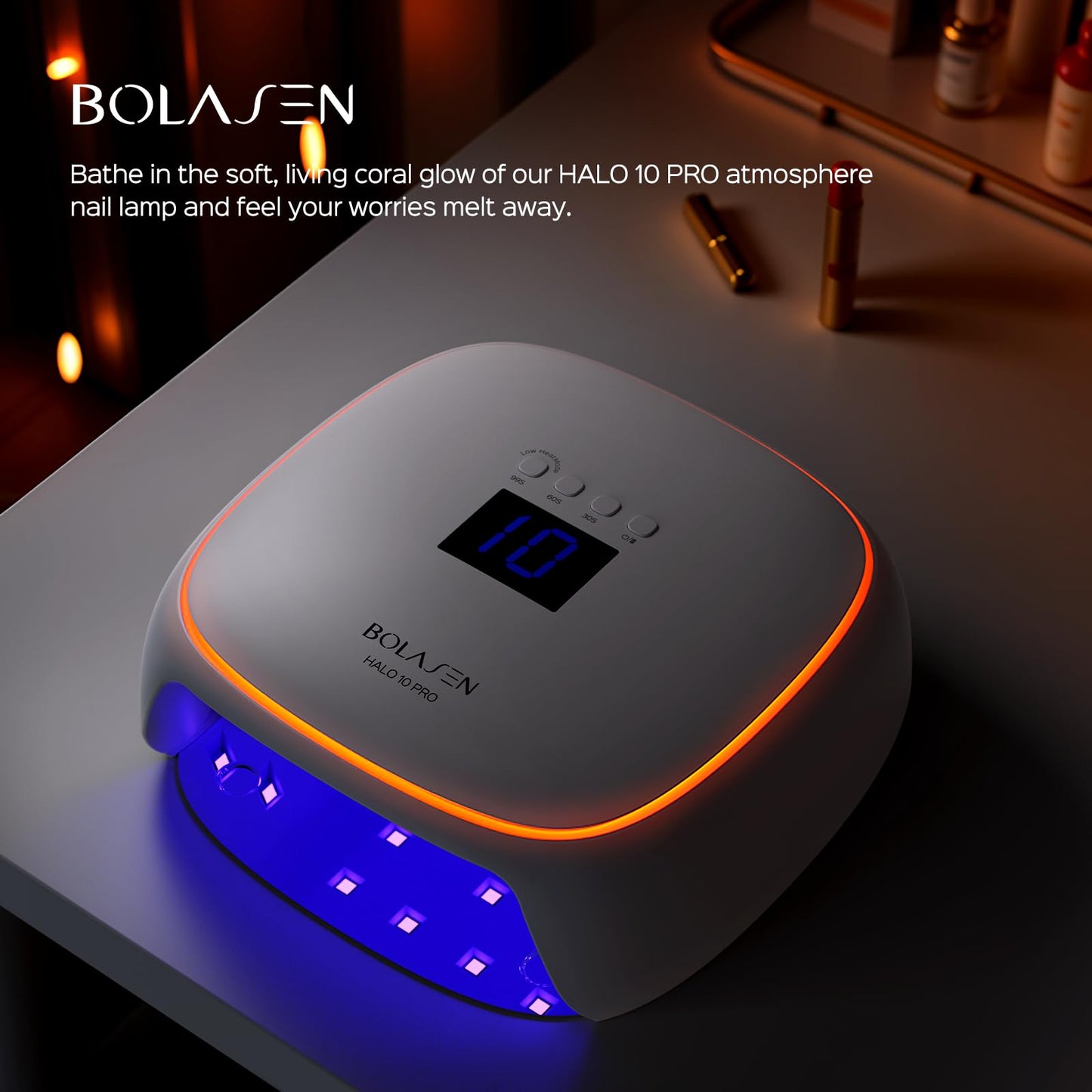 BOLASEN Cordless Rechargeable UV LED Nail Lamp, 60W Gel Nail Light with Ceramic Technology, Portable Wireless LED Nail Dryer with Metal Base, Professional Curing Lamp with Atmosphere Light, HALO 10PRO