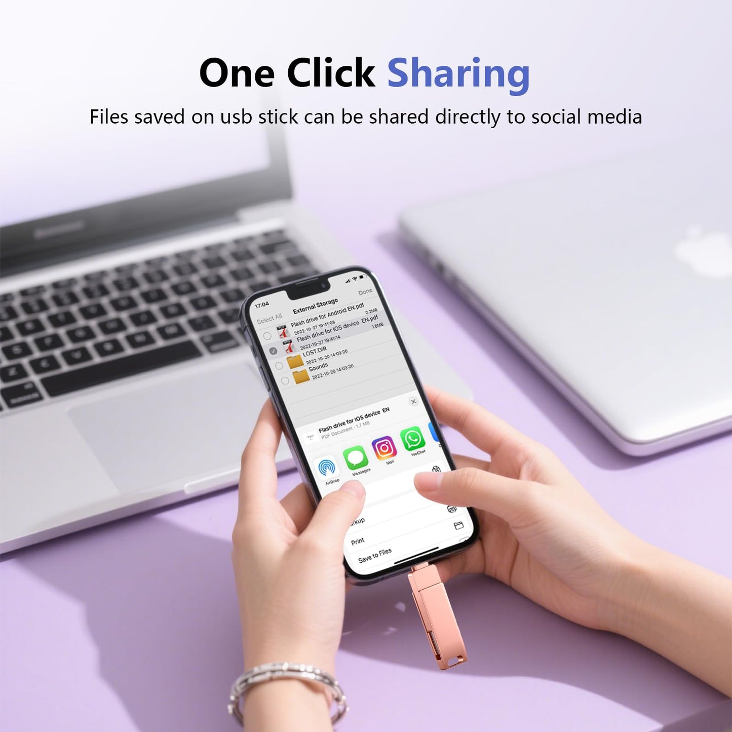 512GB Flash Drive for iPhone Photo Stick - 3 in 1 High Speed USB Stick, USB Thumb Drive Photo Backup Stick Compatible for iOS/Android/PC and More Devices (Pink)