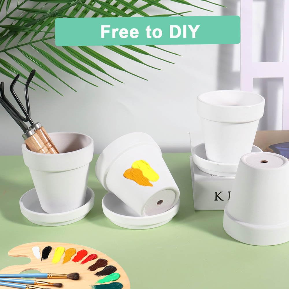 3 Inch White Clay Pot for Plant with Saucer - 12 Pack Small Terra Cotta Plant Pot with Drainage Hole, Flower Pot with Tray, Terracotta Pot for Indoor Outdoor Plant