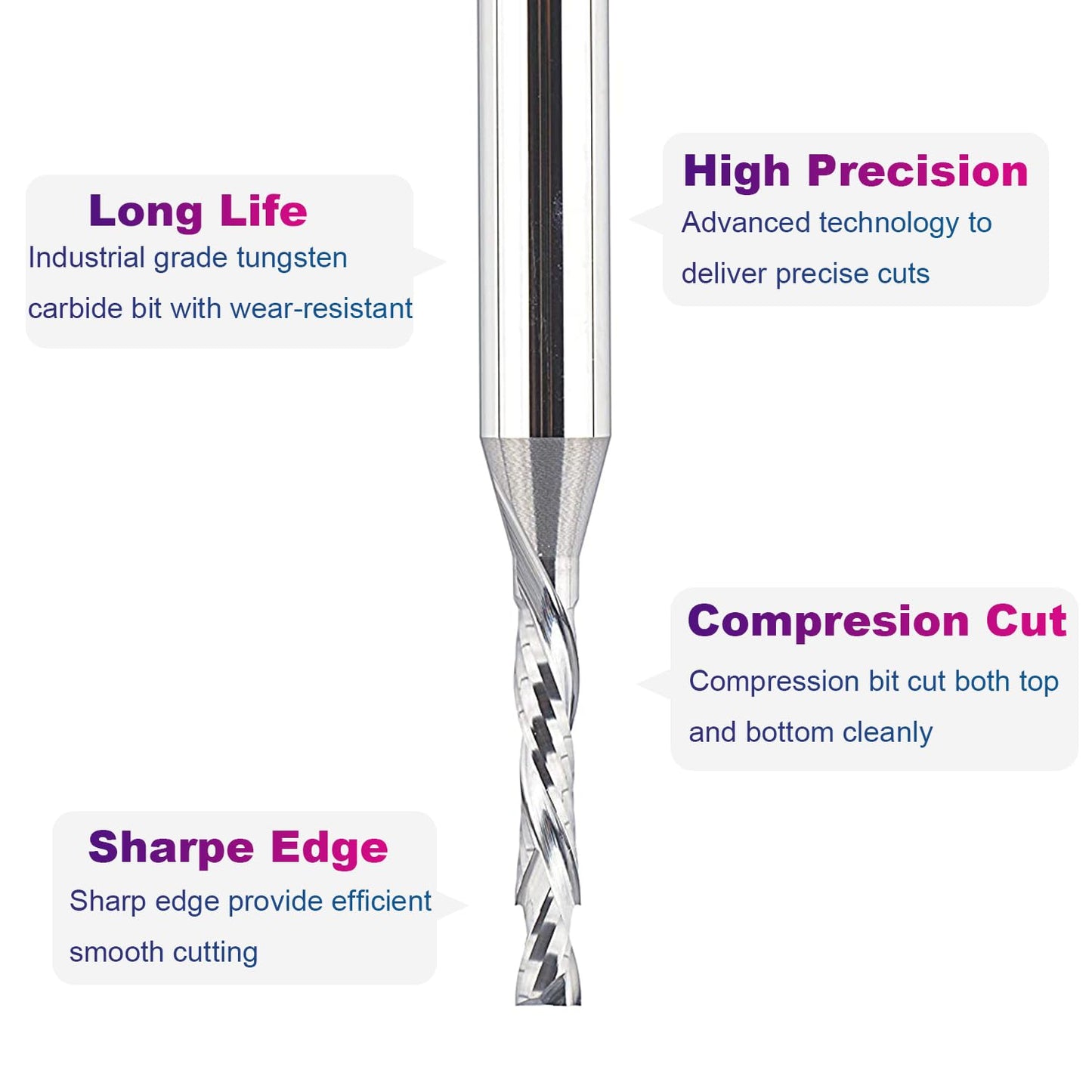 SpeTool Spiral Router Bits Up&Down Compression Bit 1/8 inch Cutting Diameter, 1/4 inch Shank HRC55 Solid Carbide CNC End Mill for Wood Carving Engraving Grinding