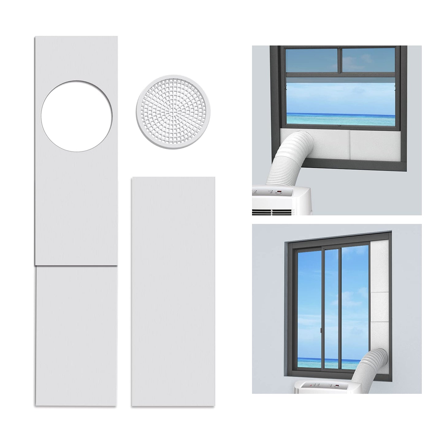 LBG Products Window Seal Plates Kit for Portable AC Units,Plastic Air Conditioner Vent Kit for Sliding Windows and Doors,Adjustable Length Panels for Mobile AC Exhaust Hose (5.9" Diameter)