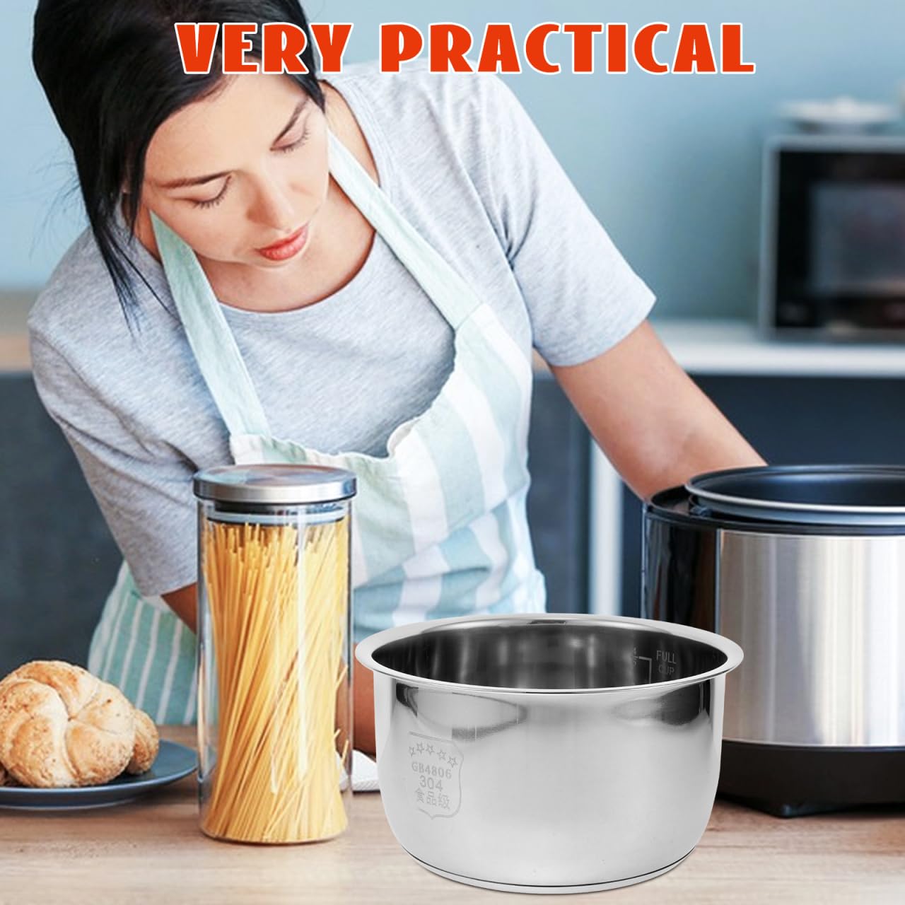 VICASKY 304 Stainless Steel Rice Cooker Inner Pot,Non-Stick Replacement Pot Thickened Universal for Quick Cooking 8.26 Inch (3L)
